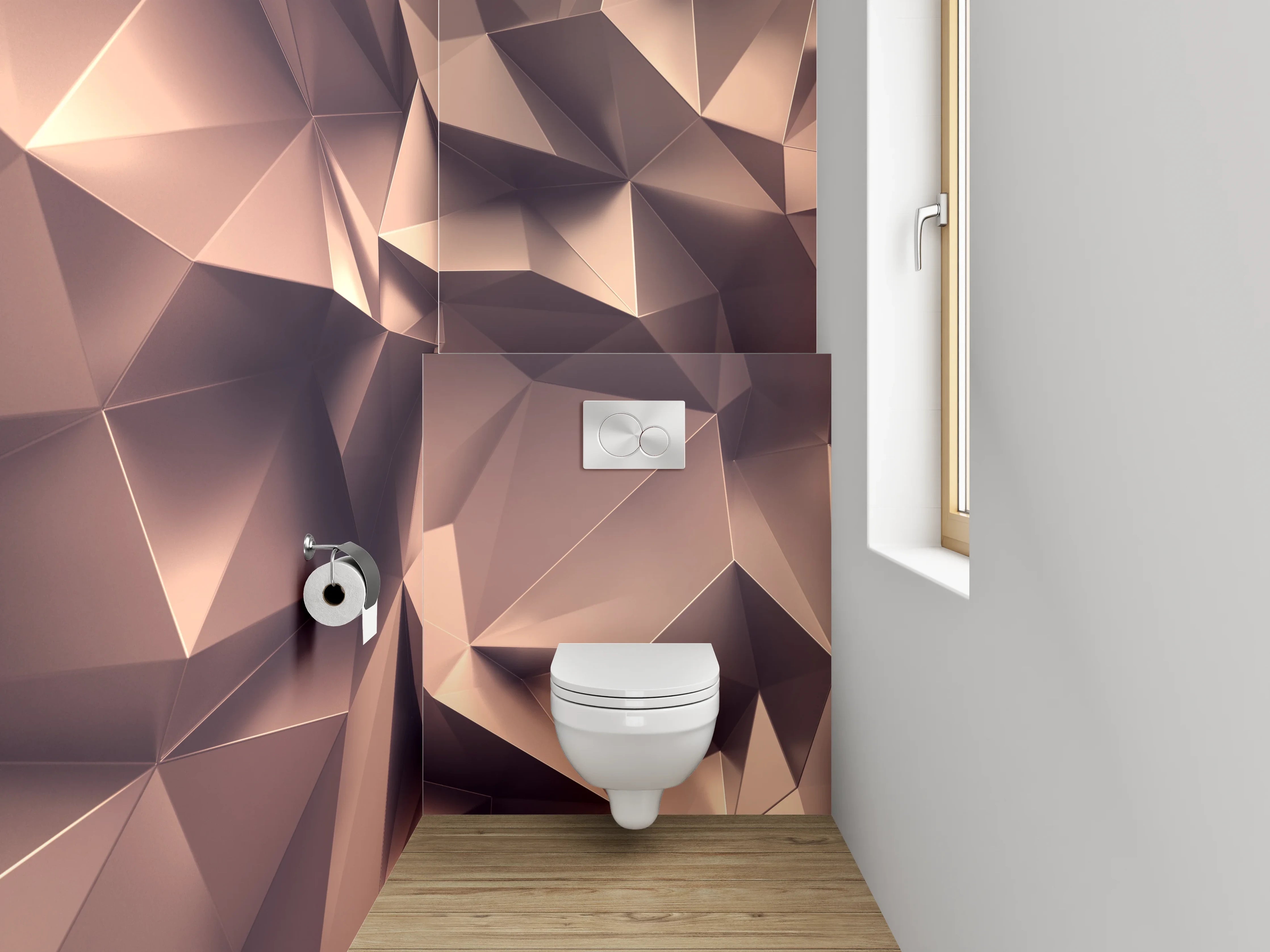 WC-Rückwand - Abstrakte Polygon-Kunst in Kupfer-Braun