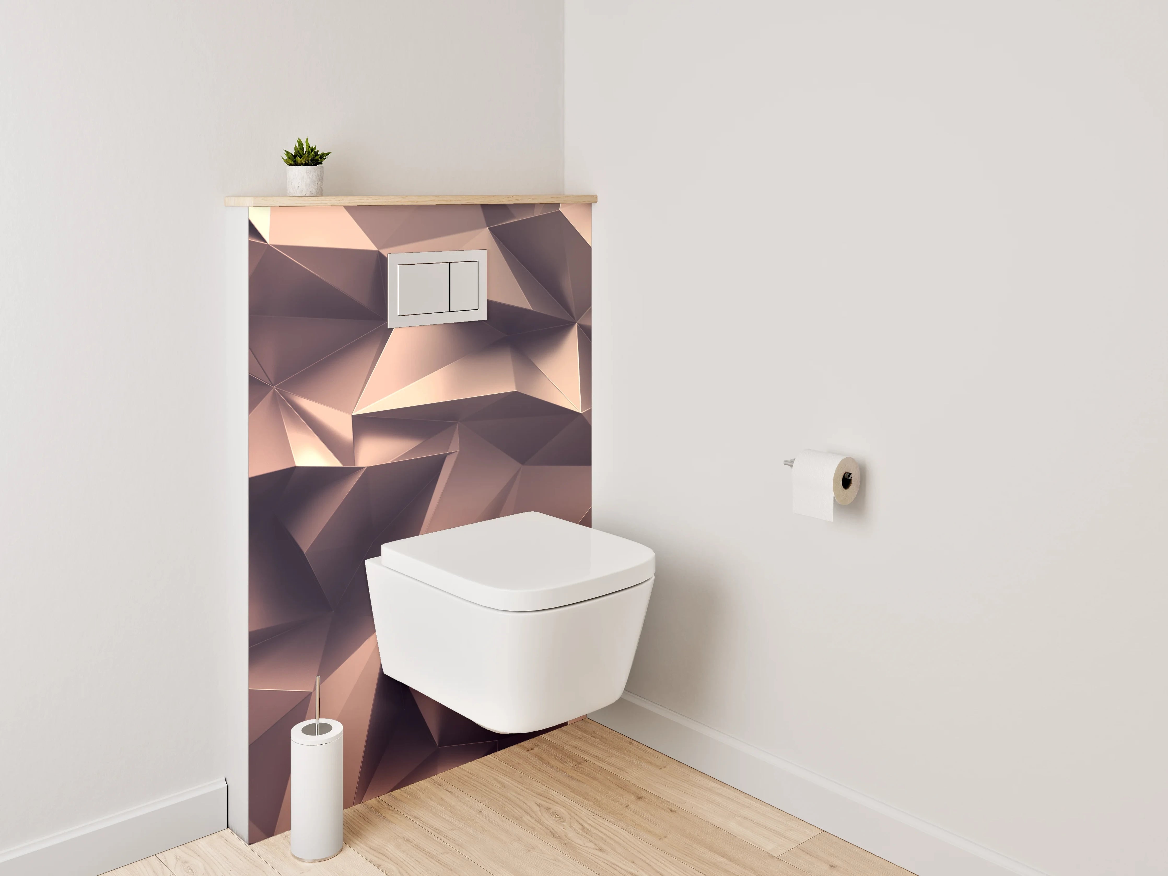 WC-Rückwand - Abstrakte Polygon-Kunst in Kupfer-Braun