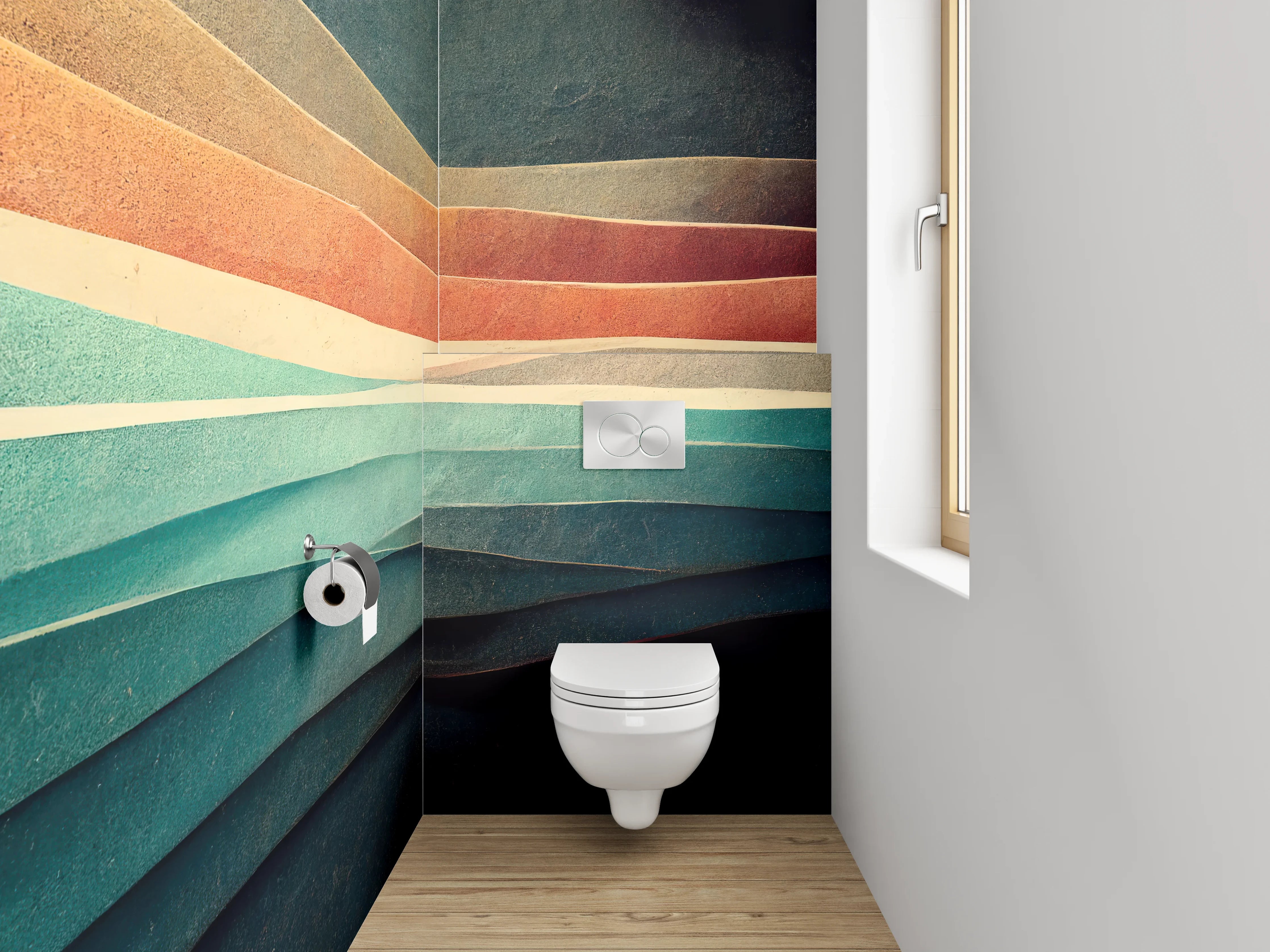 WC-Rückwand - Abstrakte Schichtung Pastell Aquarell