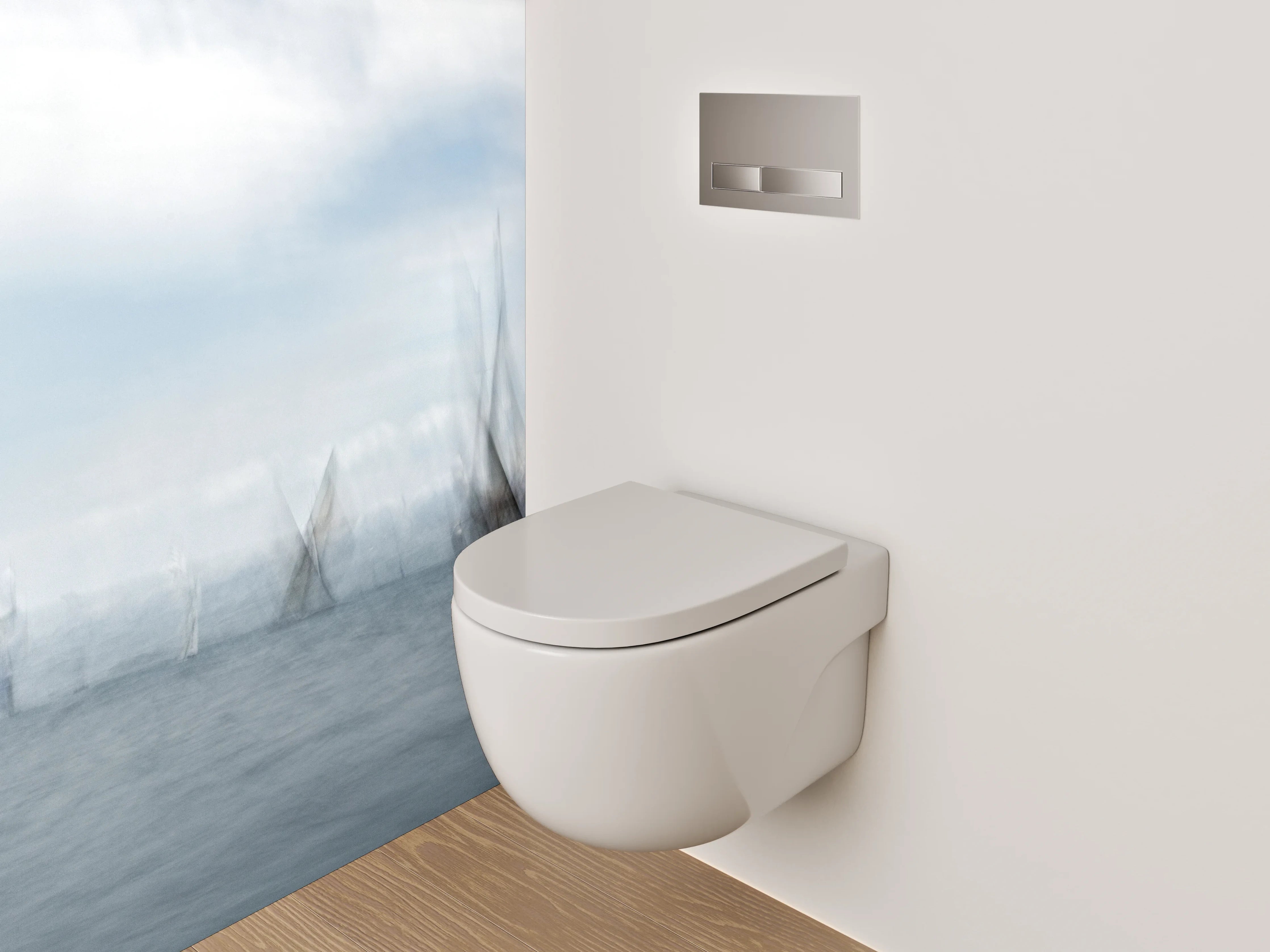 WC-Rückwand - Abstrakte Segelboote im Nebel