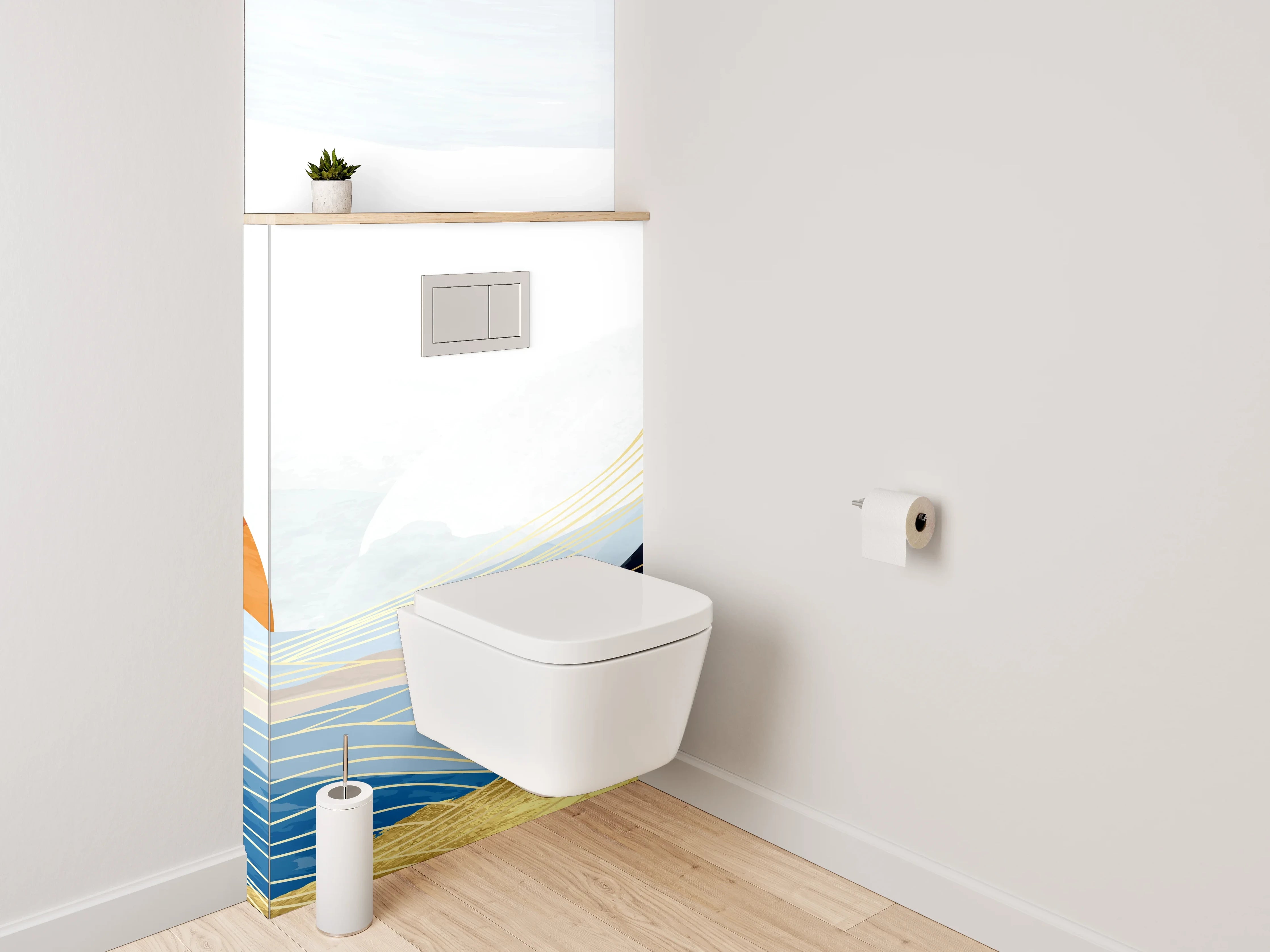 WC-Rückwand - Abstrakte Sonnenlandschaft im Aquarellstil