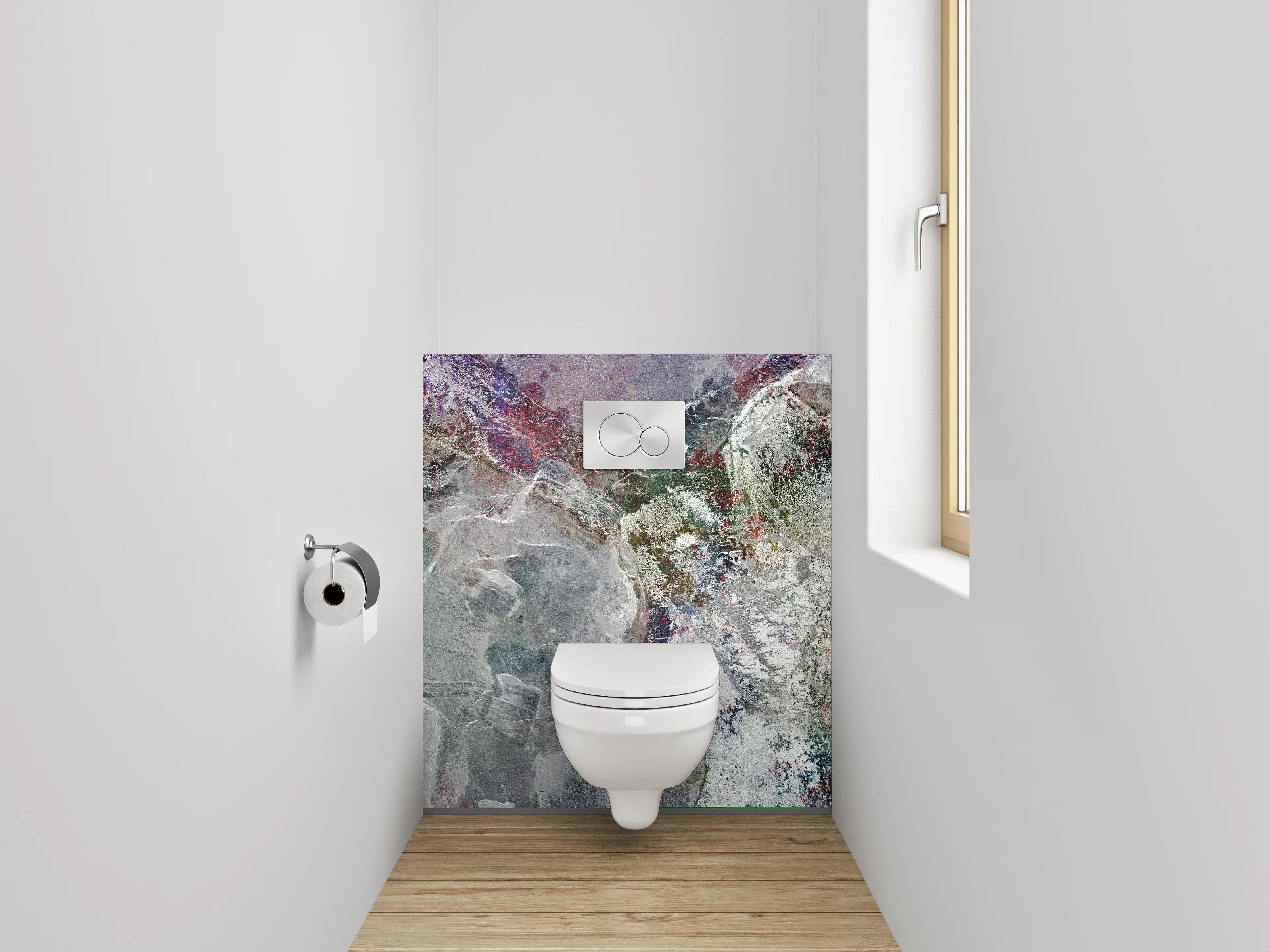 WC-Rückwand - Abstrakte Steinformation in Marmorfacetten