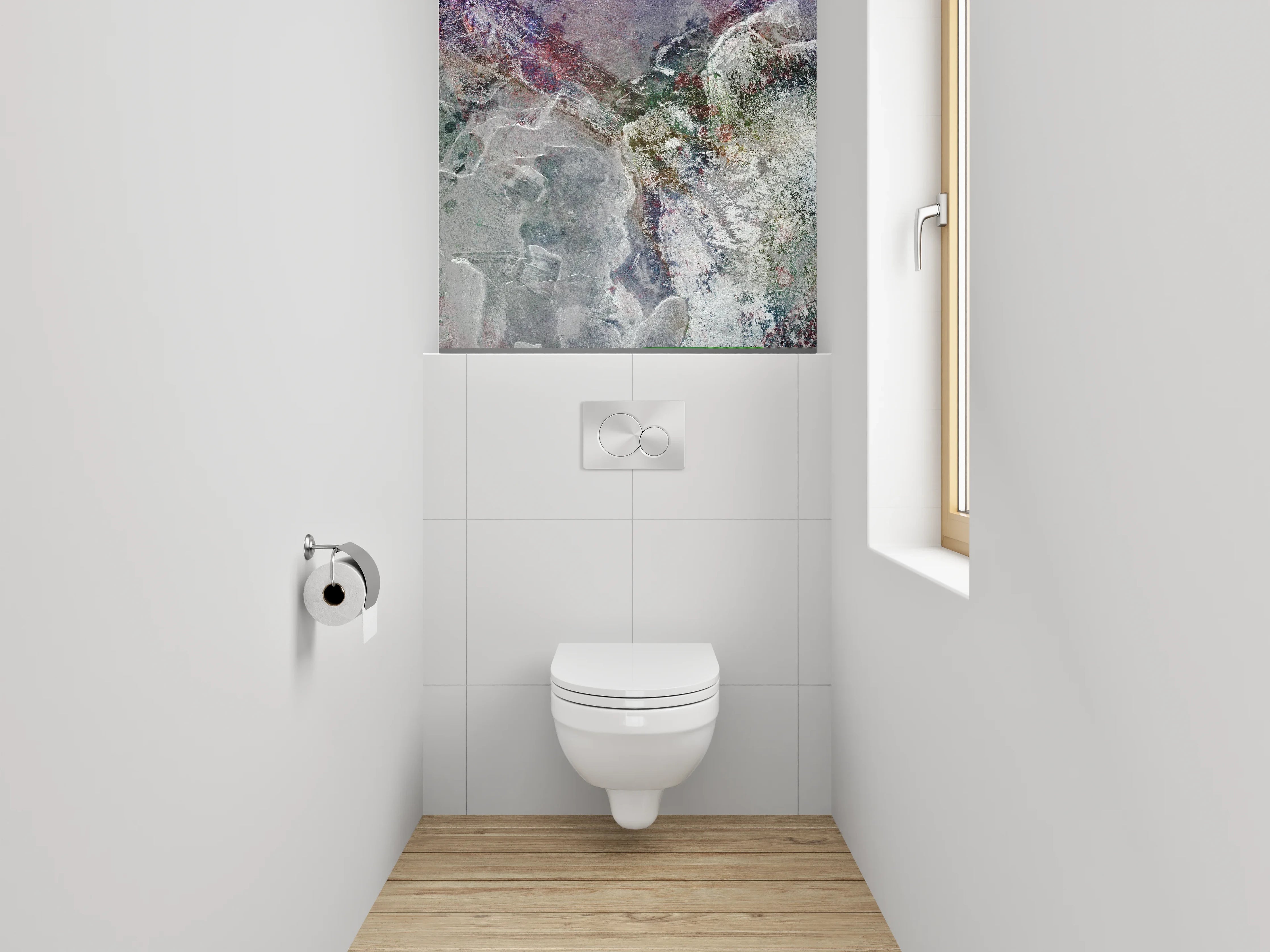 WC-Rückwand - Abstrakte Steinformation in Marmorfacetten