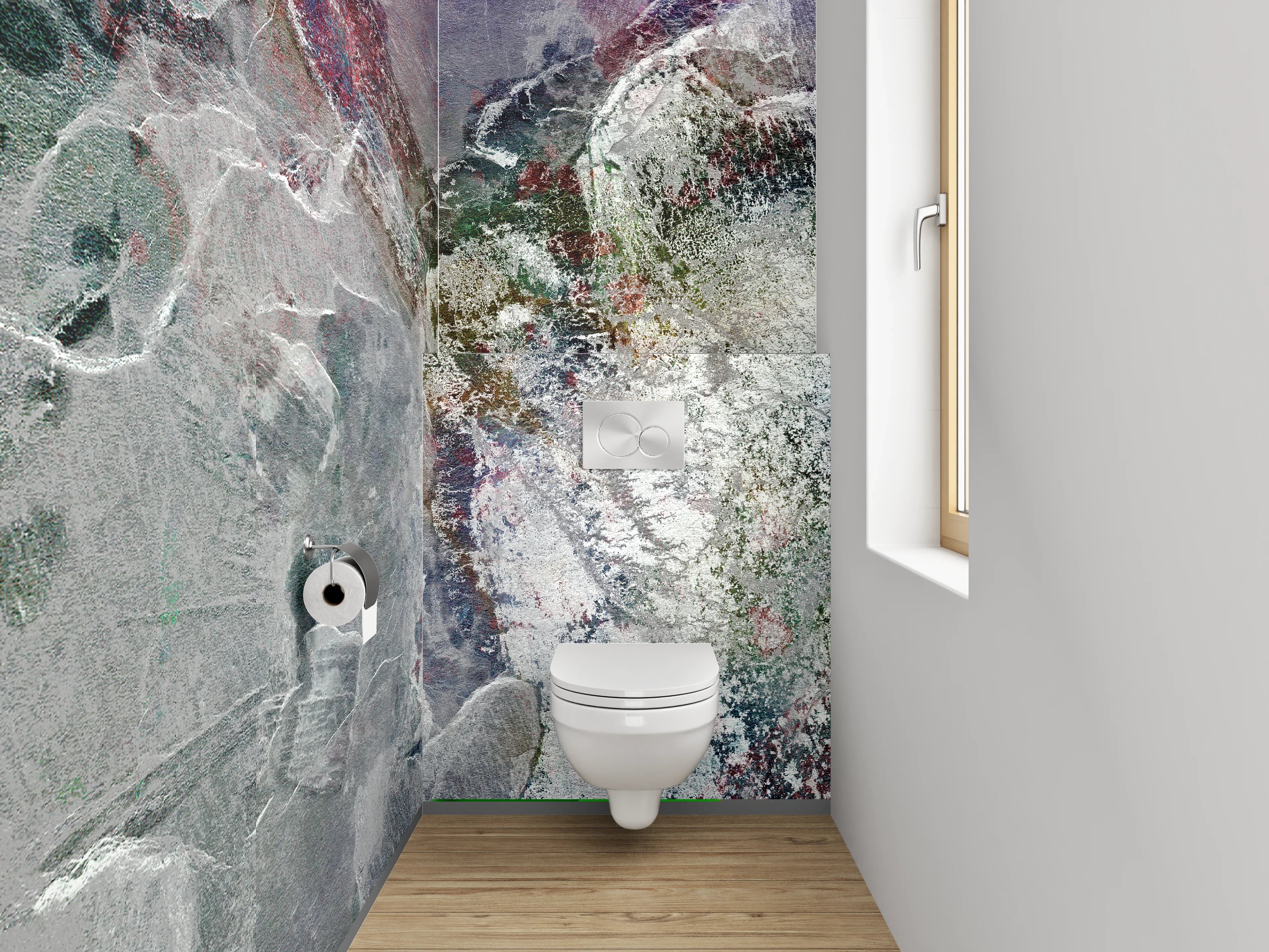 WC-Rückwand - Abstrakte Steinformation in Marmorfacetten