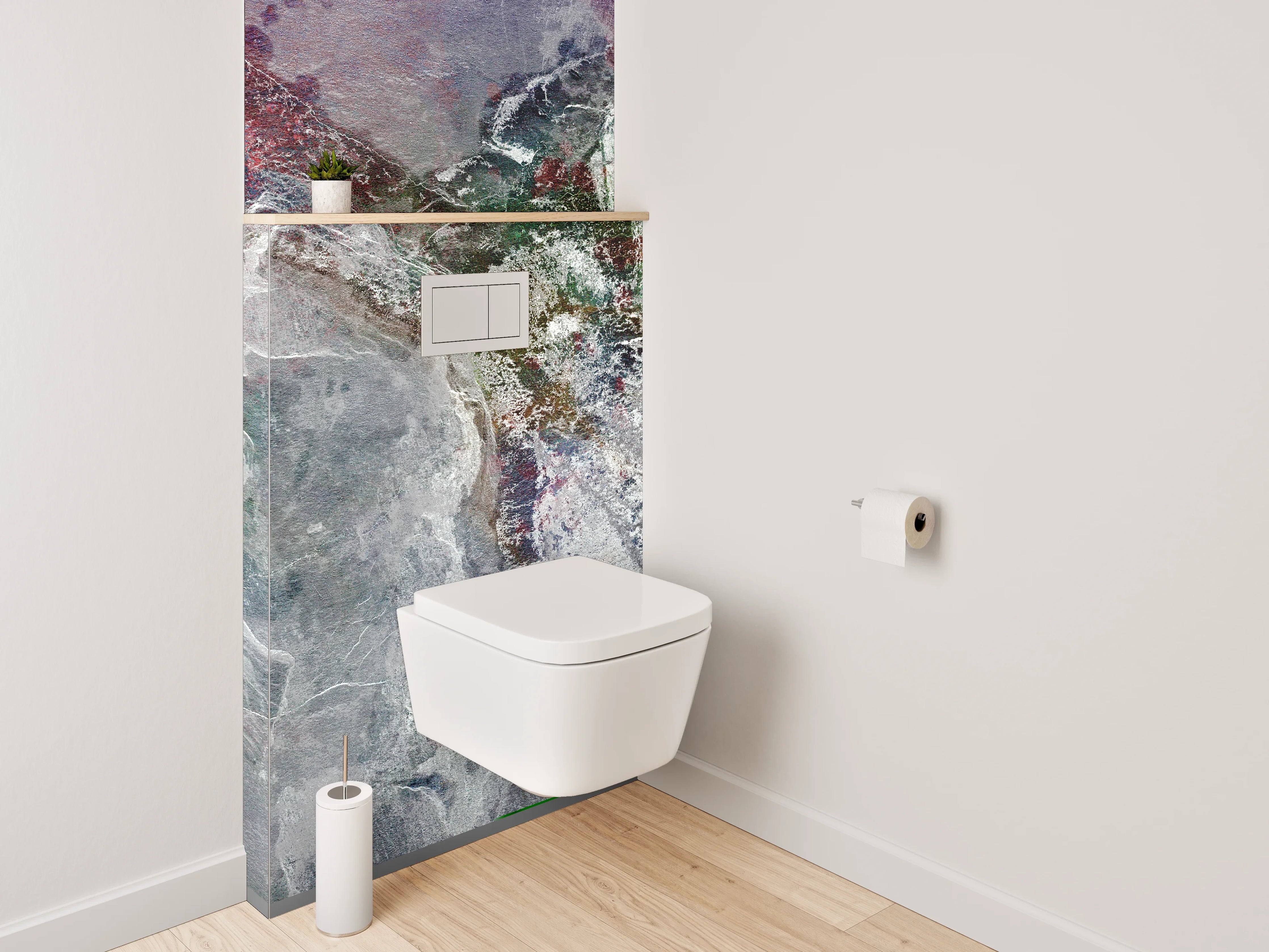 WC-Rückwand - Abstrakte Steinformation in Marmorfacetten