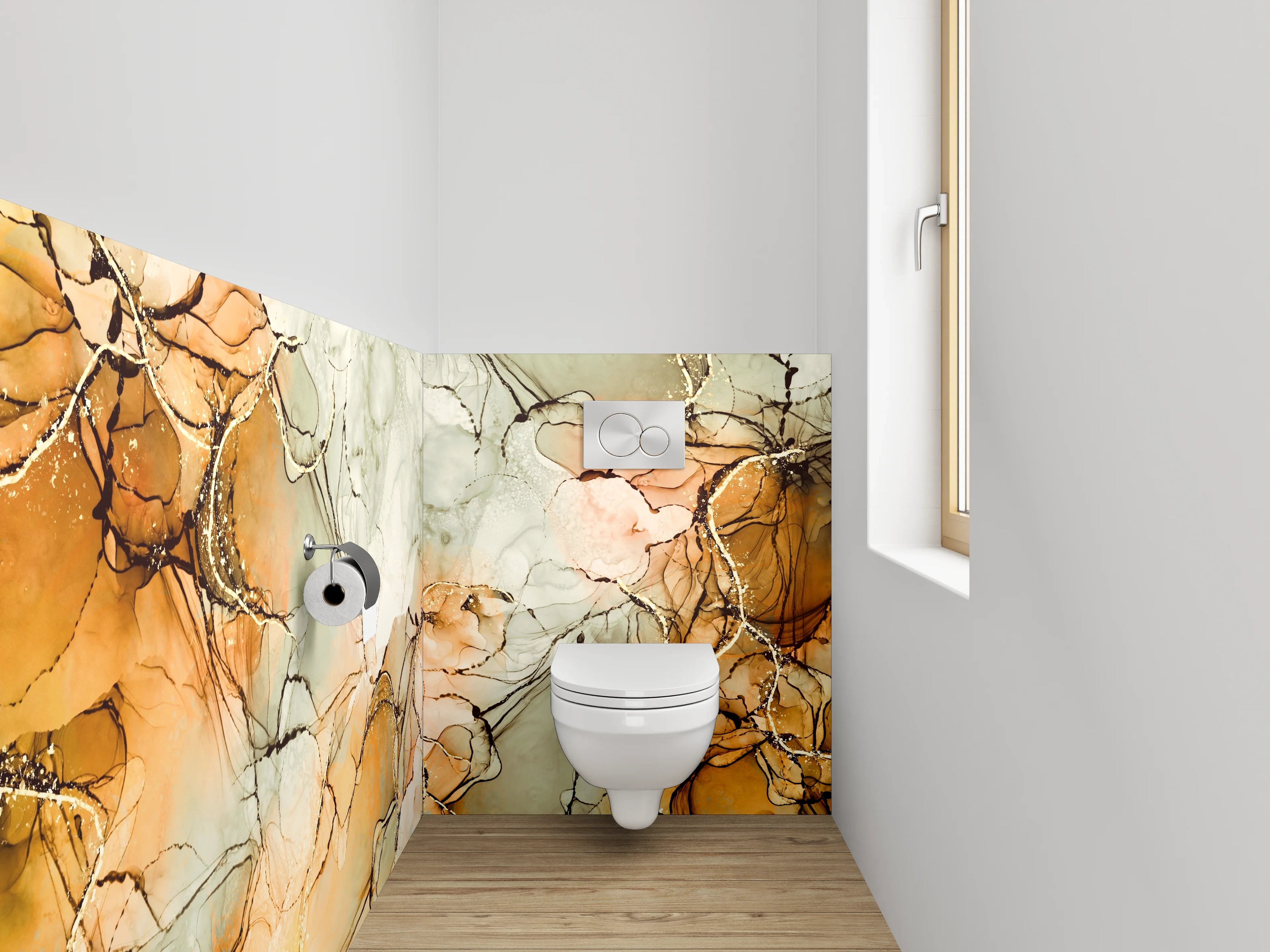 WC-Rückwand - Abstrakte Steingold Aquarell-Optik