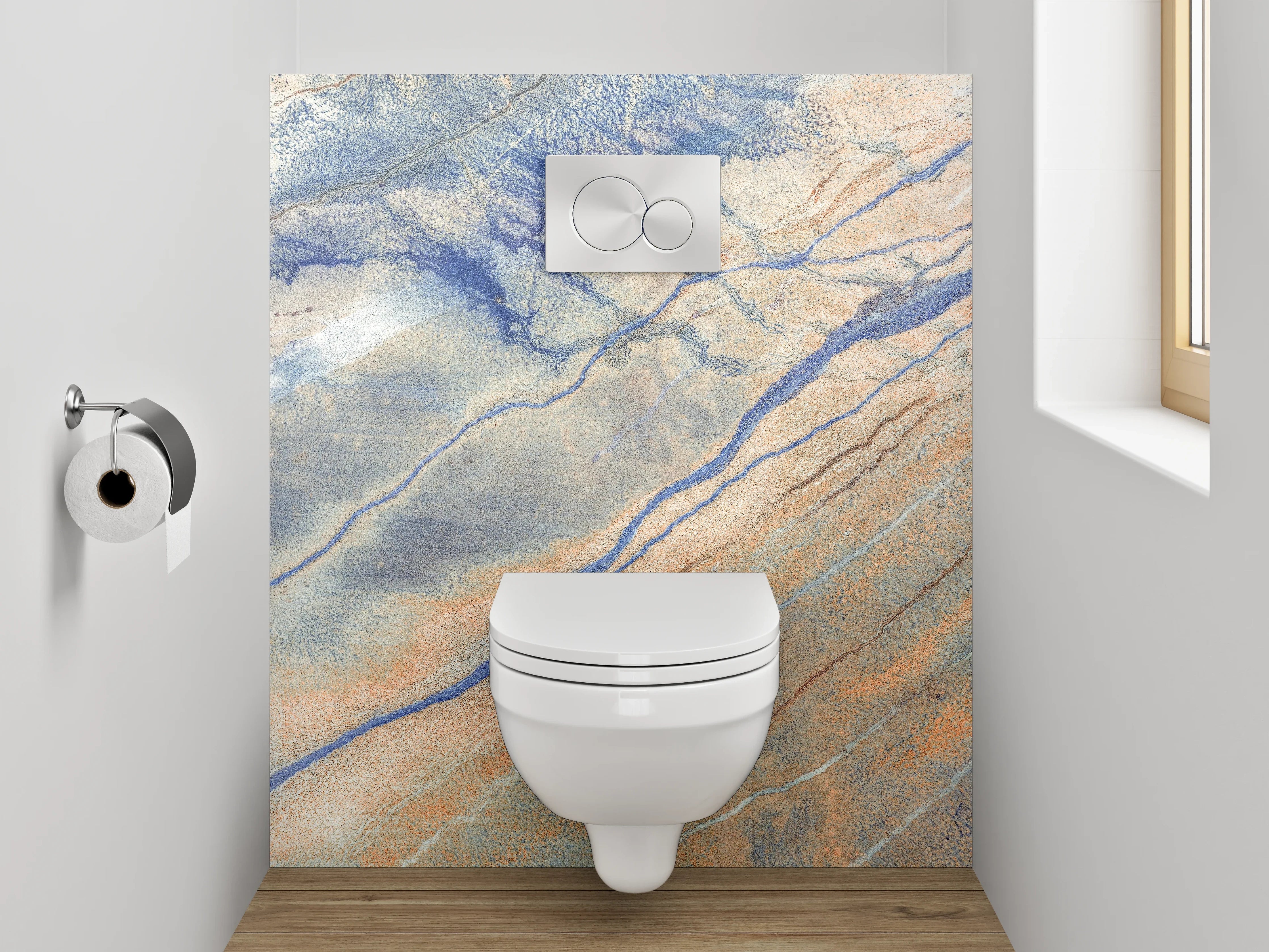 WC-Rückwand - Abstrakte Steinstruktur in Blau und Beige
