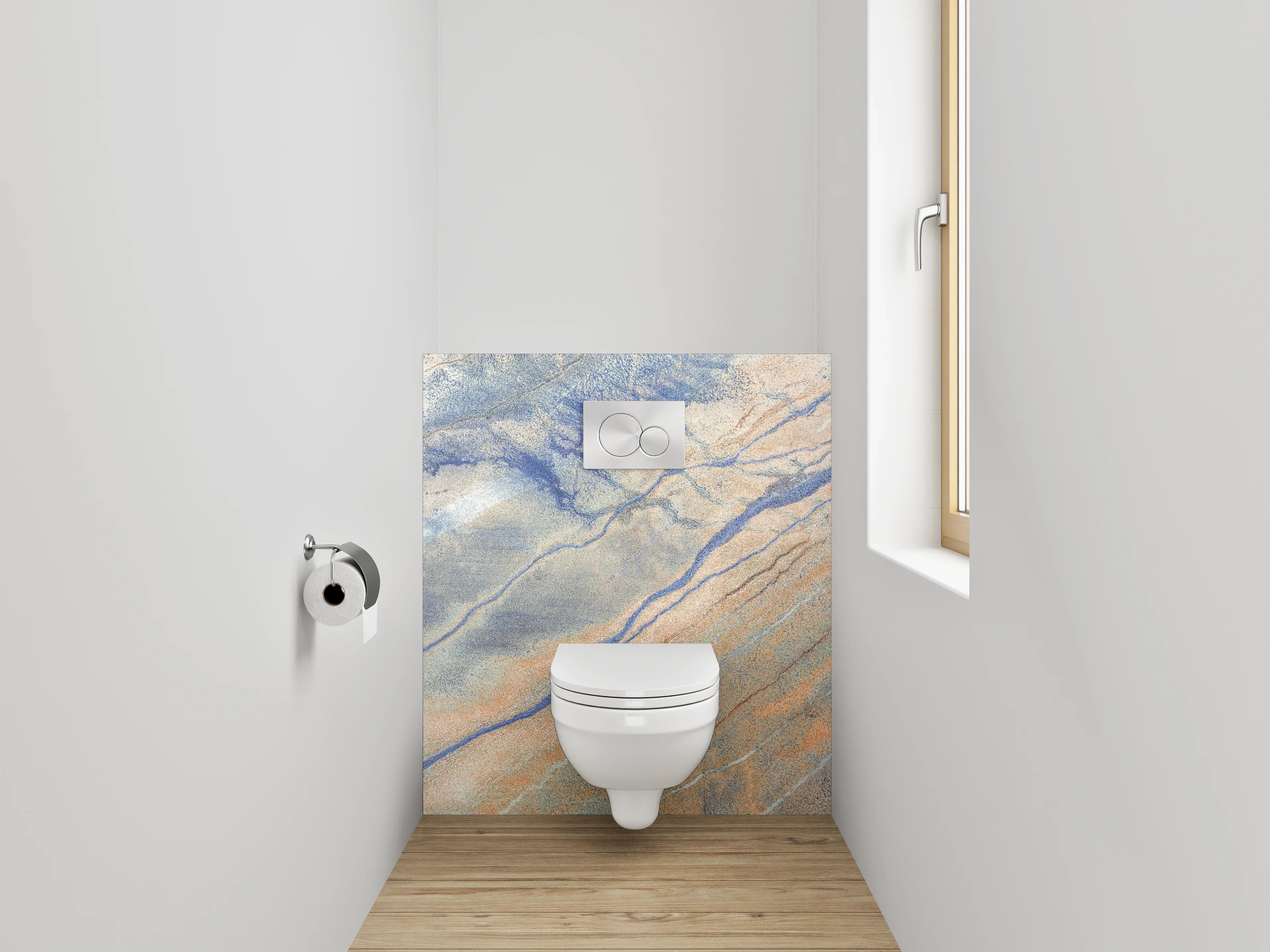 WC-Rückwand - Abstrakte Steinstruktur in Blau und Beige