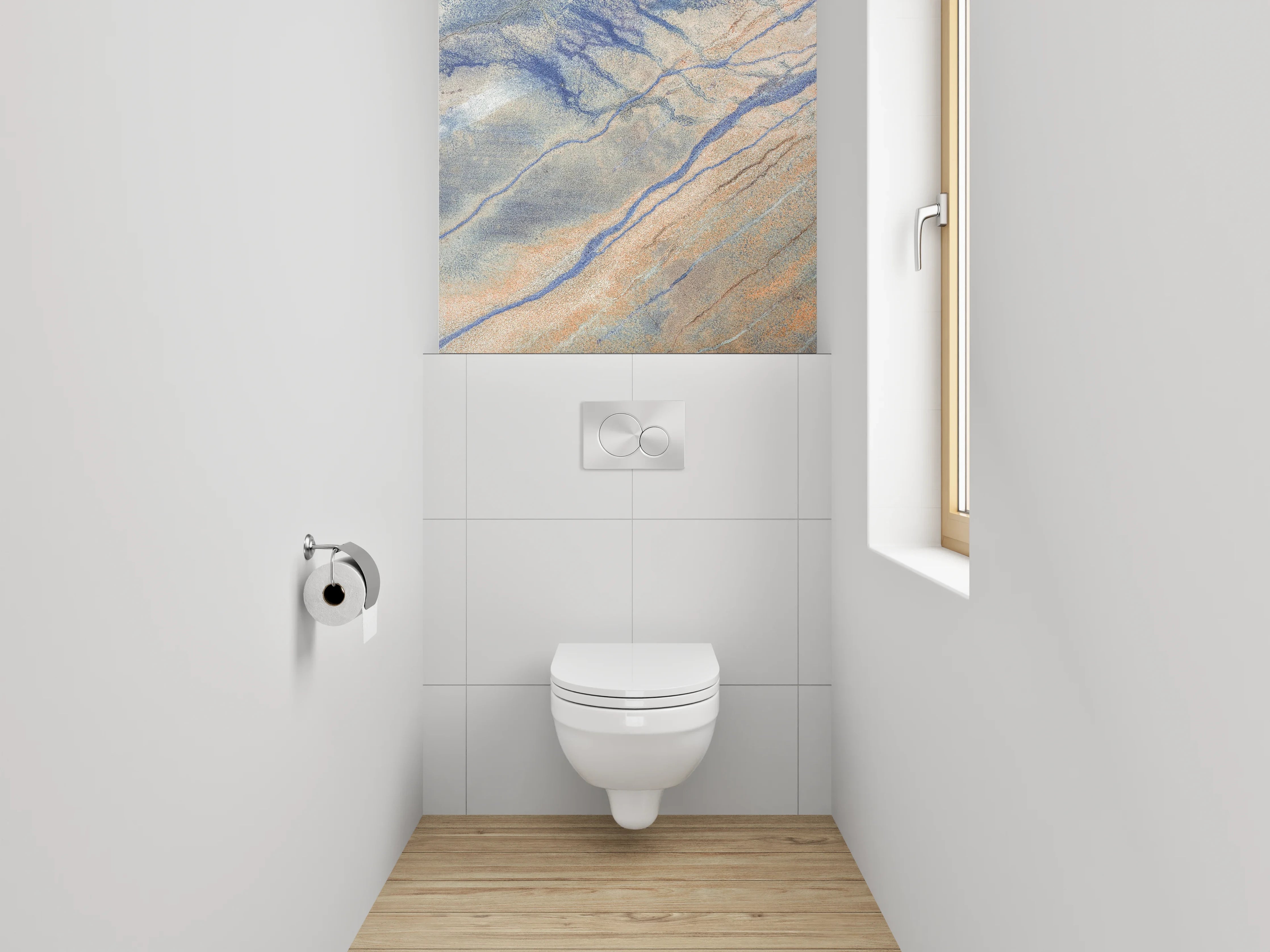 WC-Rückwand - Abstrakte Steinstruktur in Blau und Beige