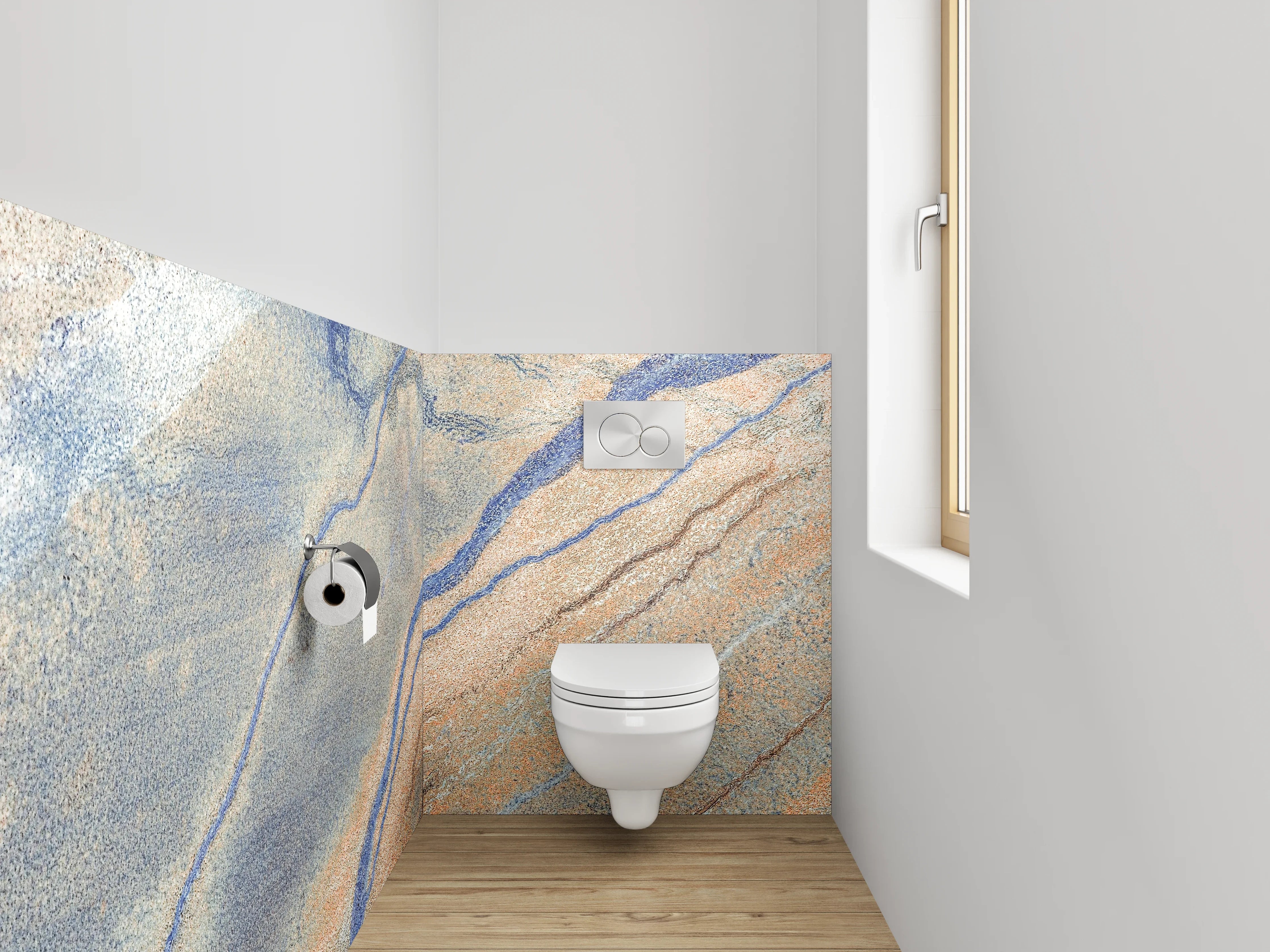 WC-Rückwand - Abstrakte Steinstruktur in Blau und Beige