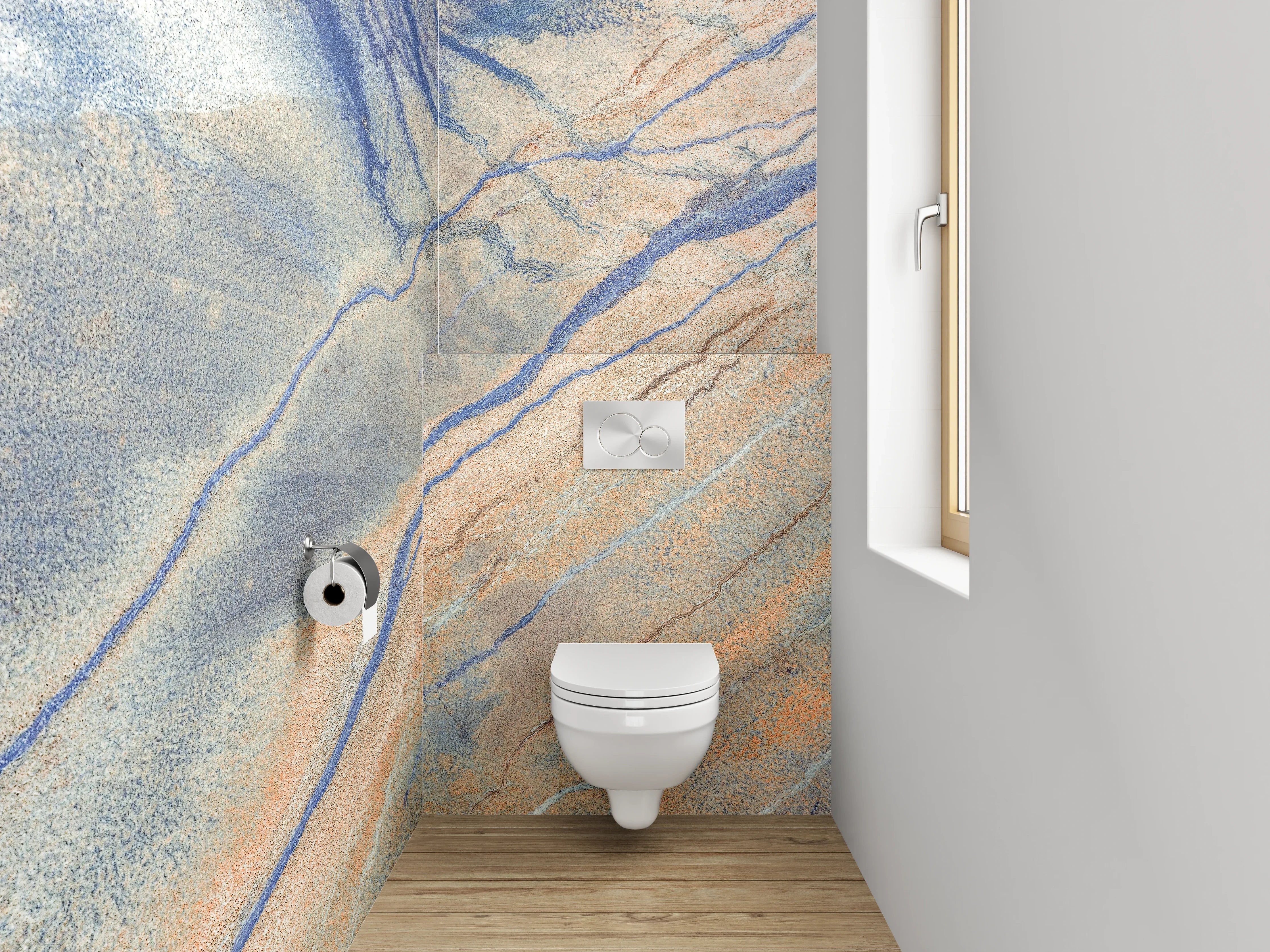 WC-Rückwand - Abstrakte Steinstruktur in Blau und Beige