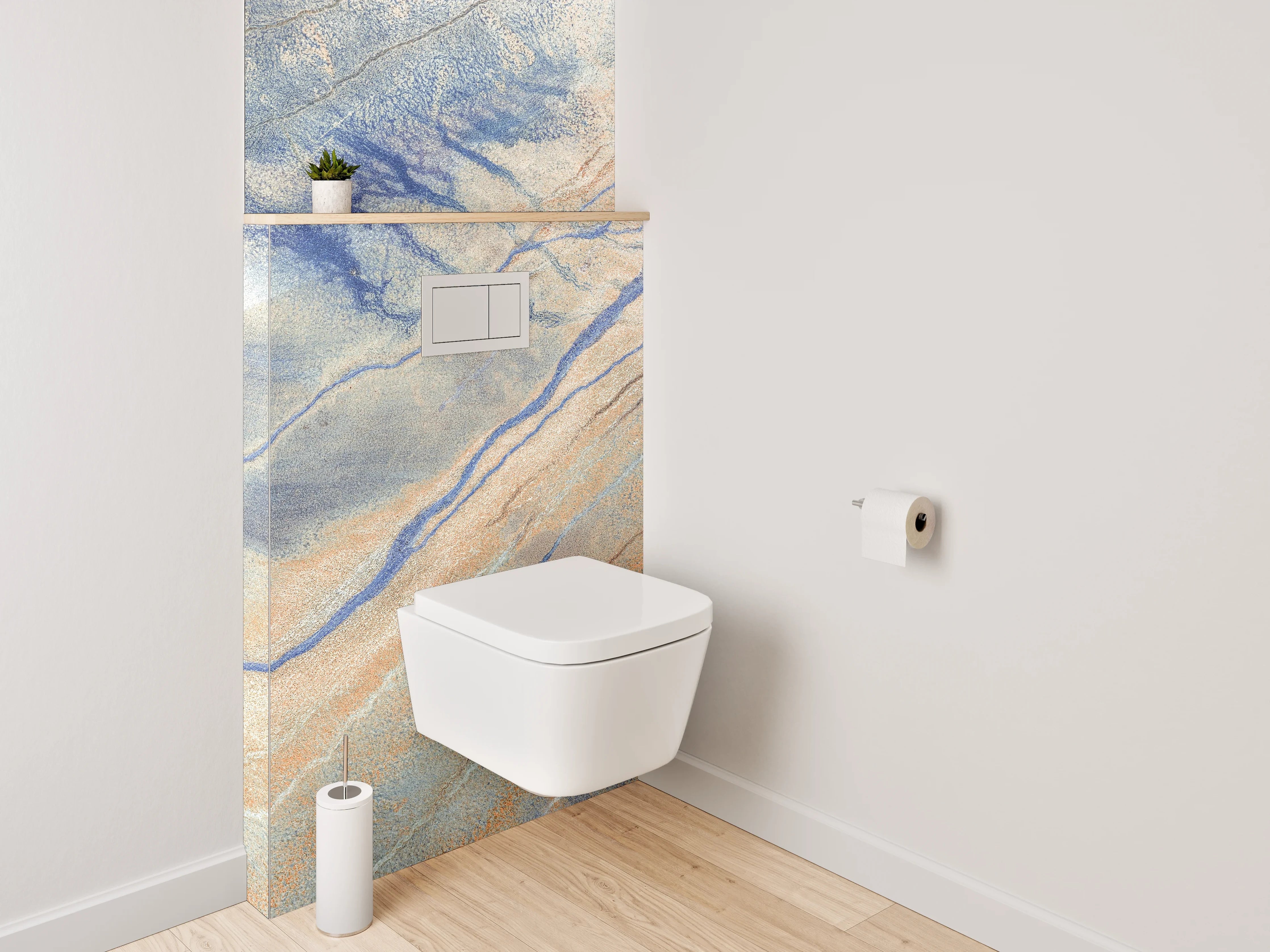 WC-Rückwand - Abstrakte Steinstruktur in Blau und Beige