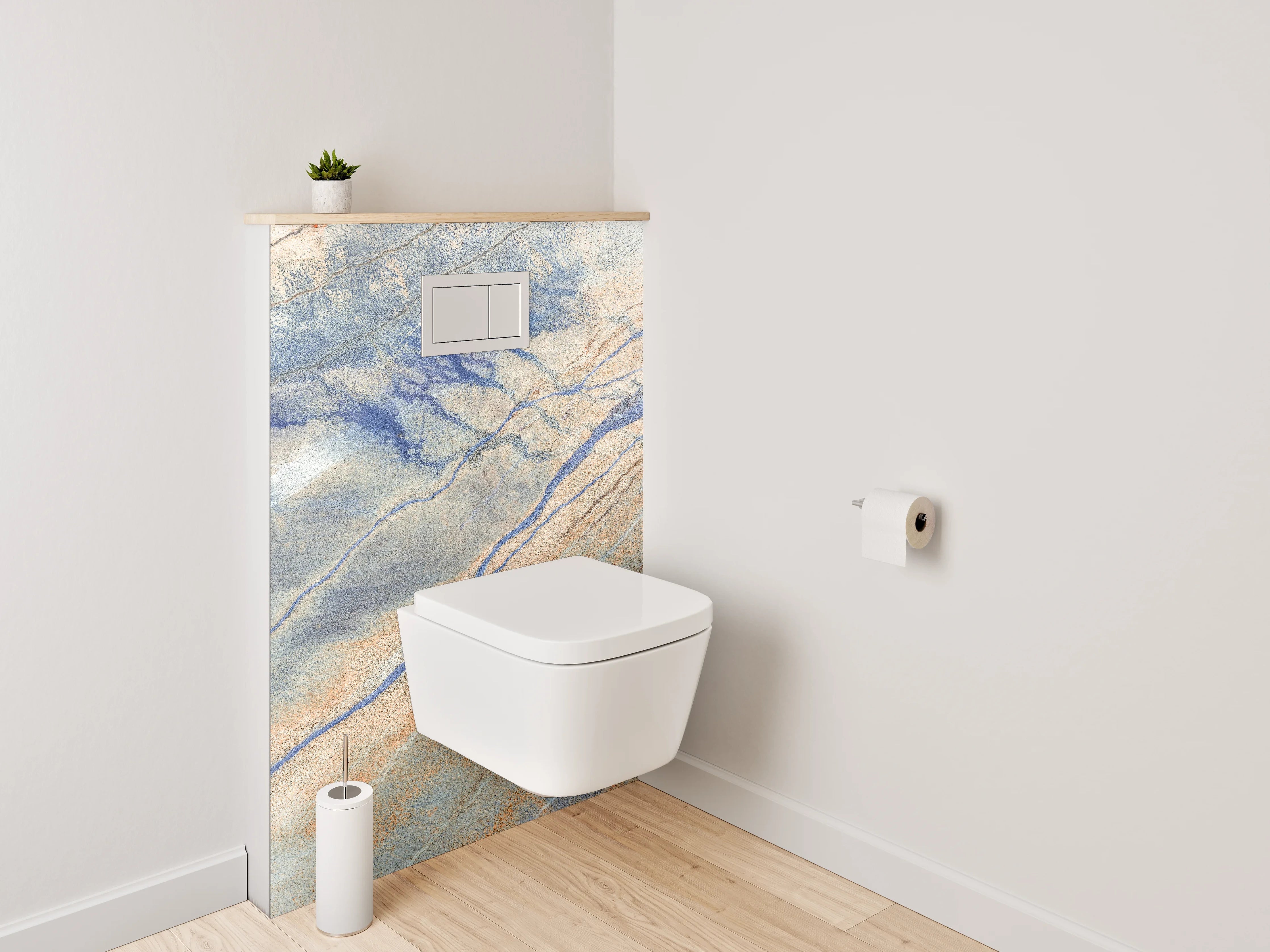 WC-Rückwand - Abstrakte Steinstruktur in Blau und Beige