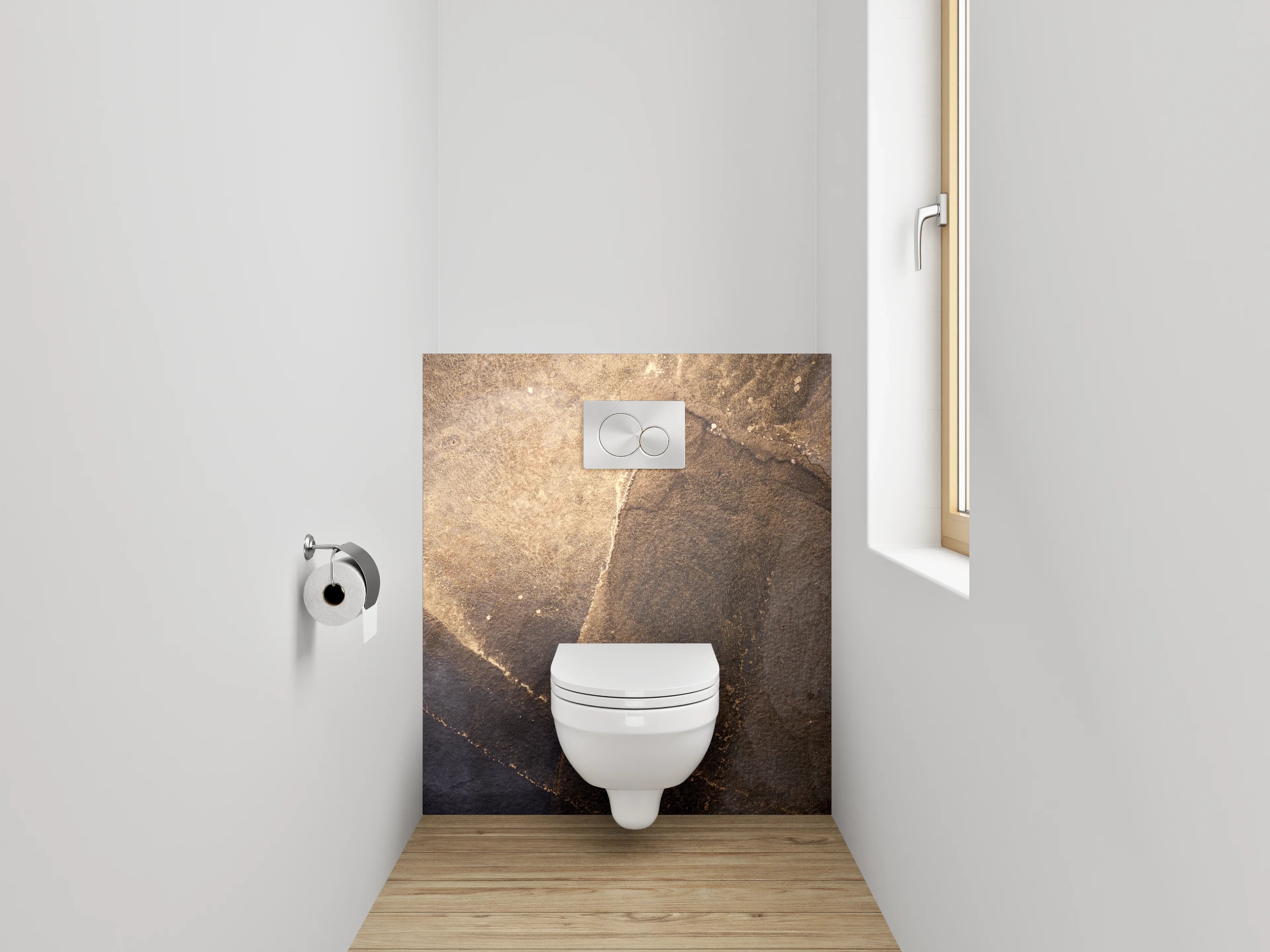 WC-Rückwand - Abstrakte Steinstruktur mit Goldakzent