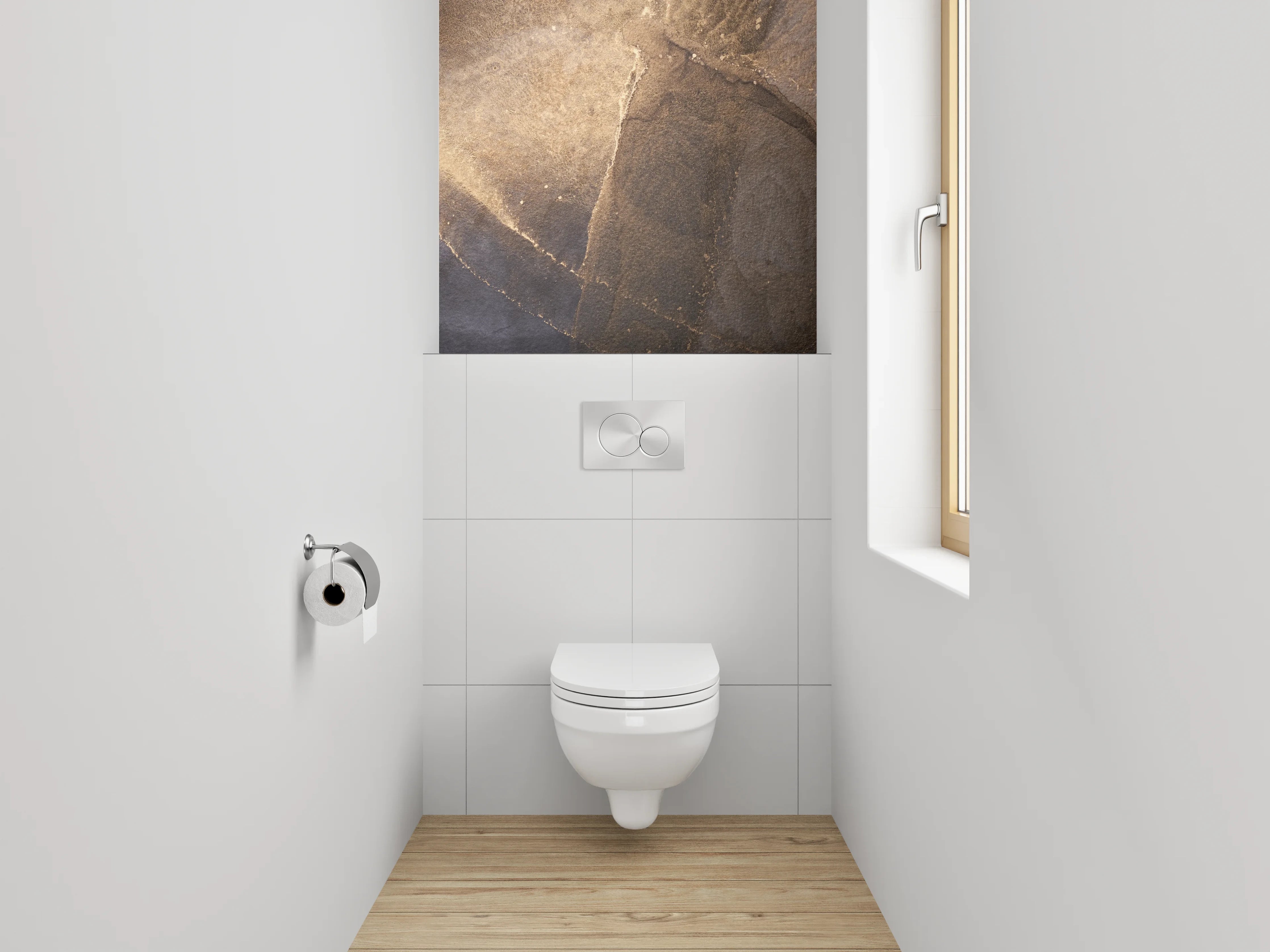 WC-Rückwand - Abstrakte Steinstruktur mit Goldakzent