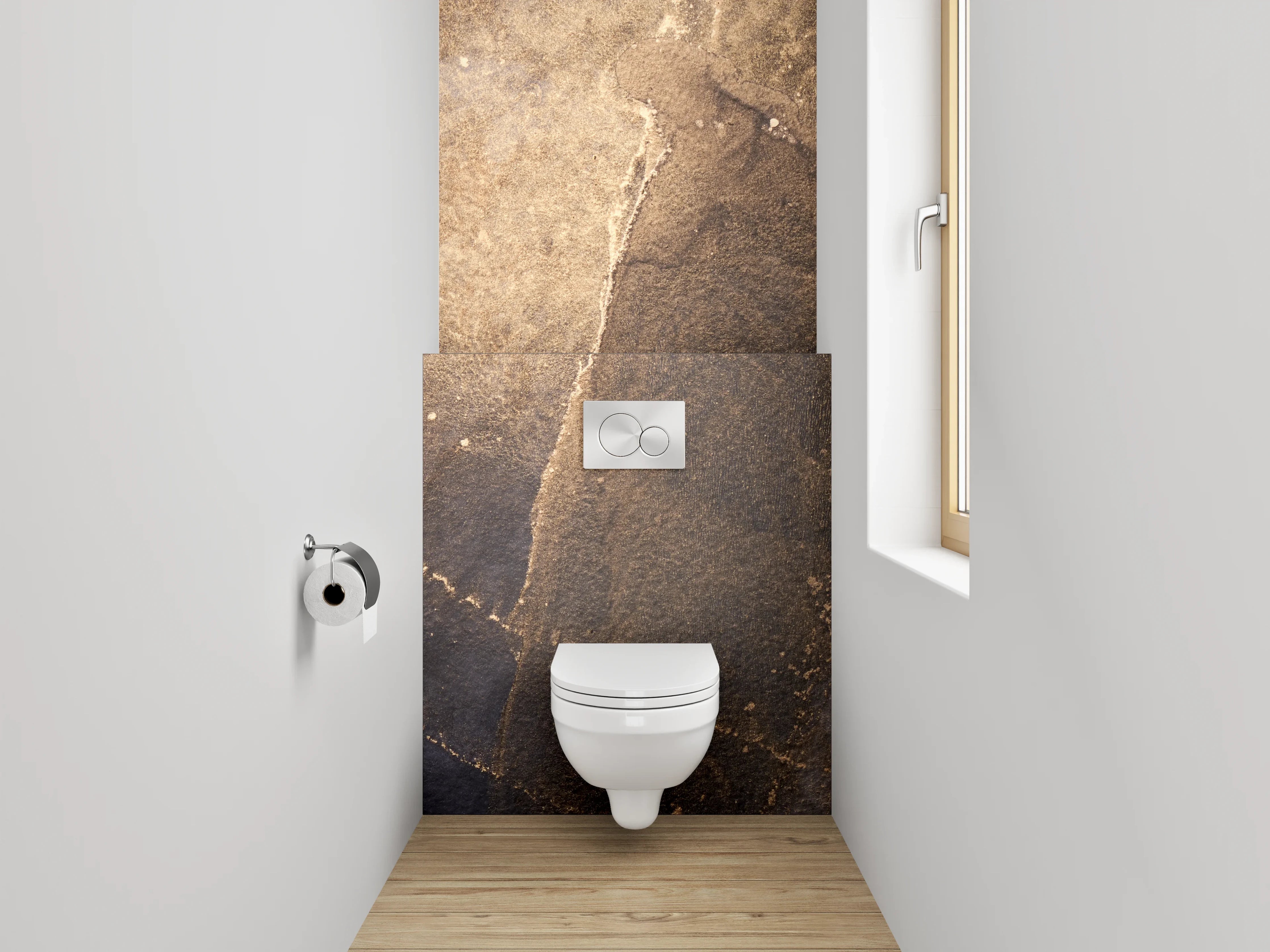 WC-Rückwand - Abstrakte Steinstruktur mit Goldakzent