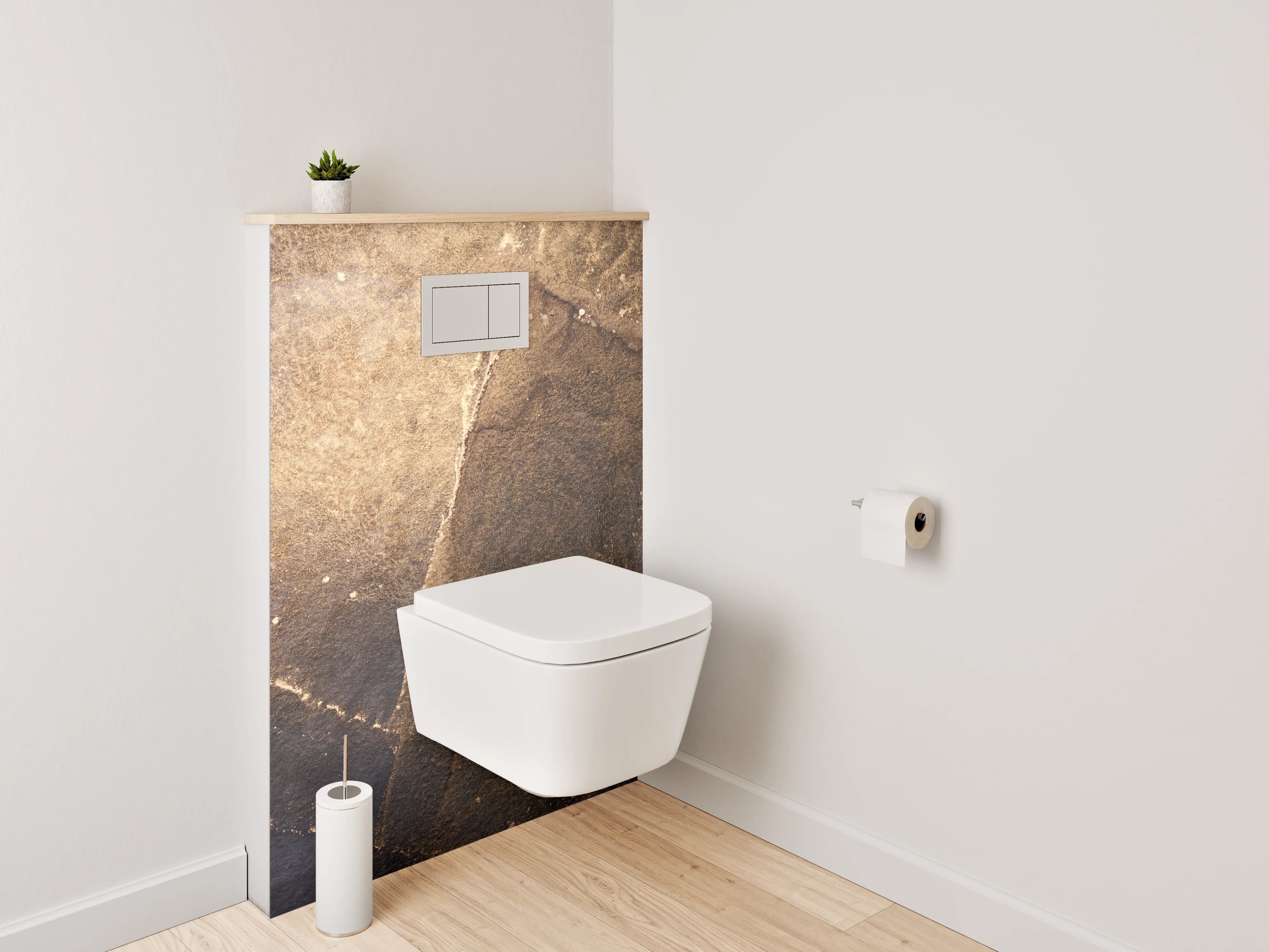 WC-Rückwand - Abstrakte Steinstruktur mit Goldakzent