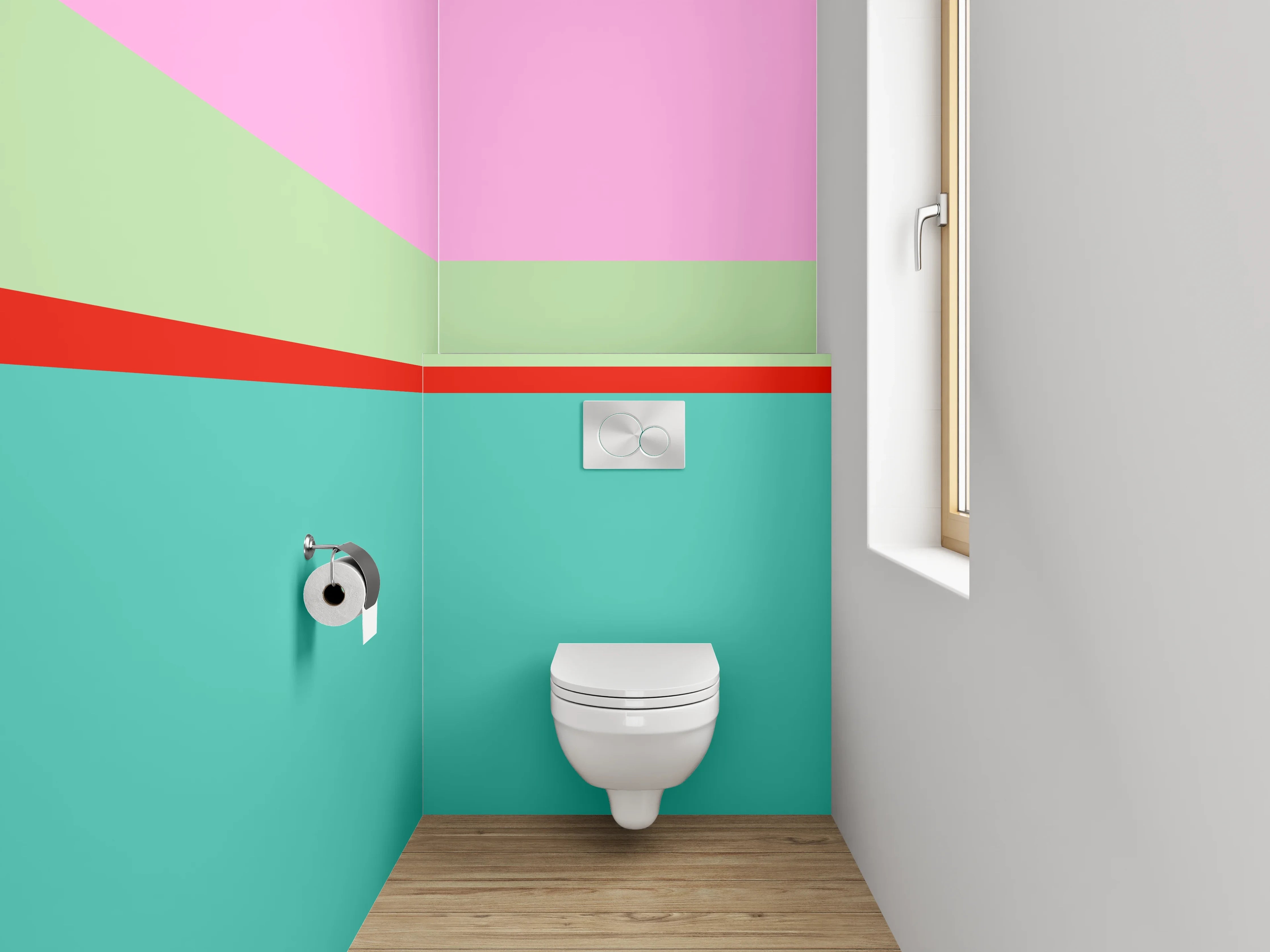 WC-Rückwand - Abstrakte Streifen Pastell Türkis Rosa