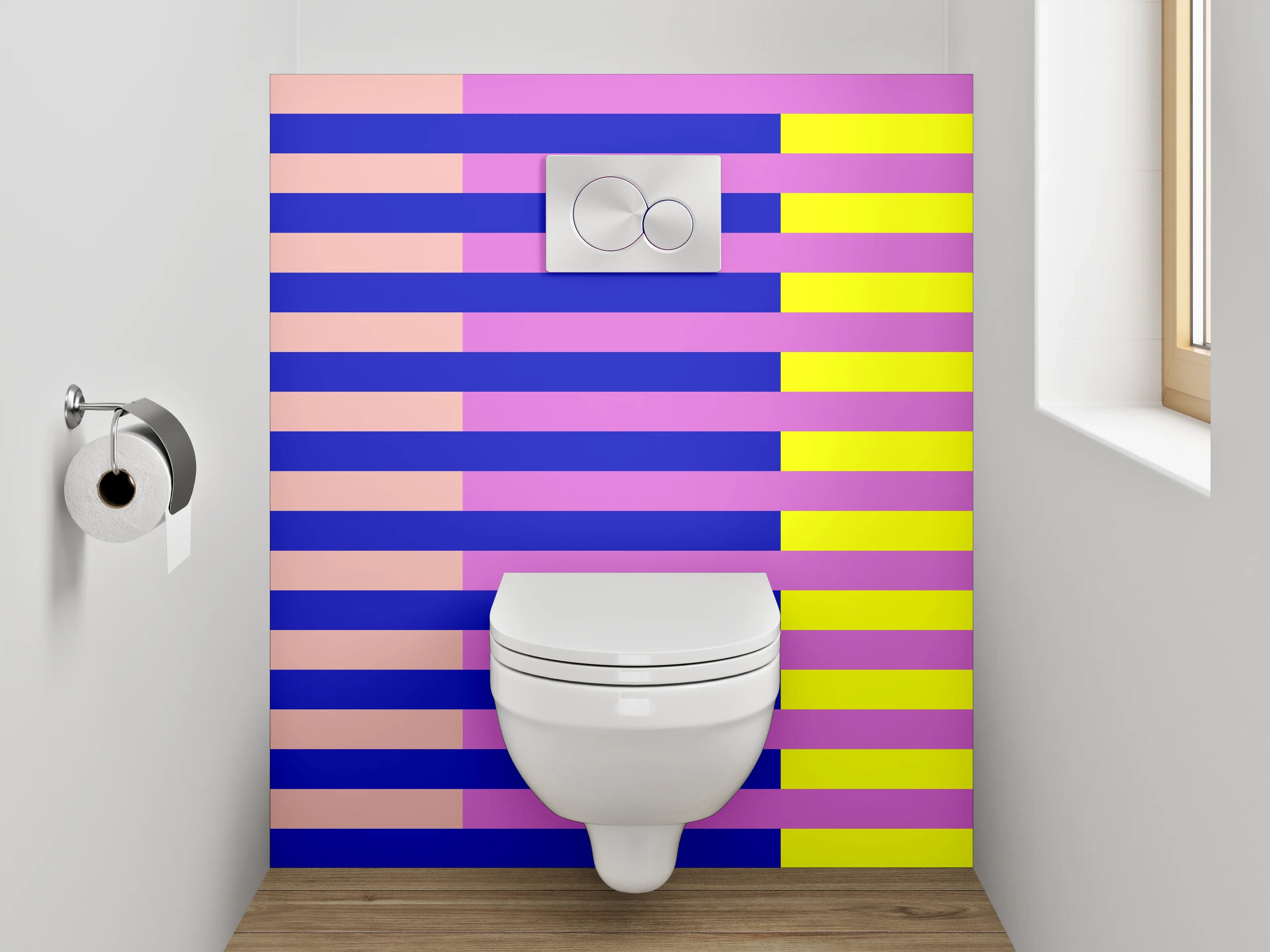 WC-Rückwand - Abstrakte Streifen in Gelb und Blau