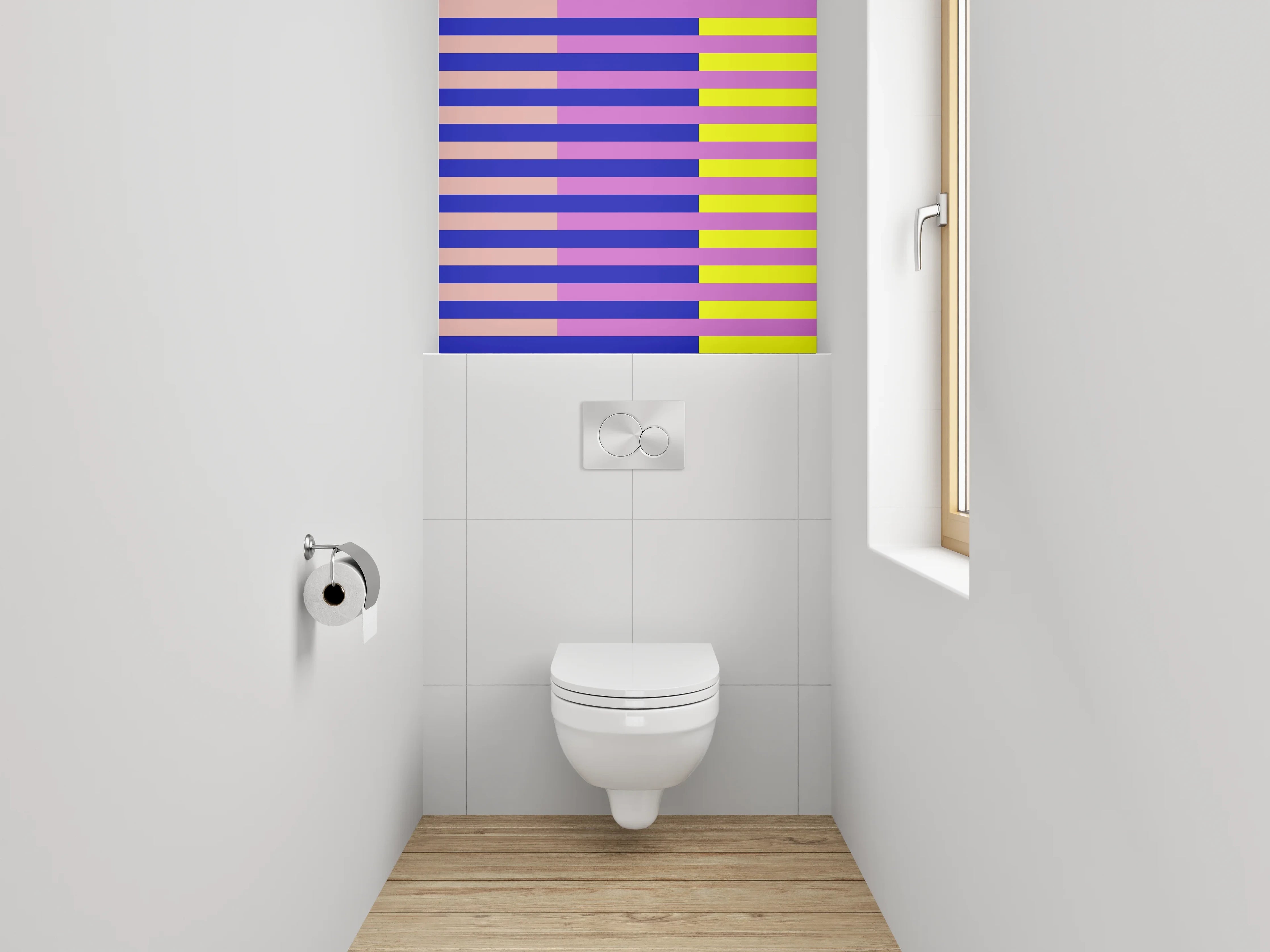 WC-Rückwand - Abstrakte Streifen in Gelb und Blau