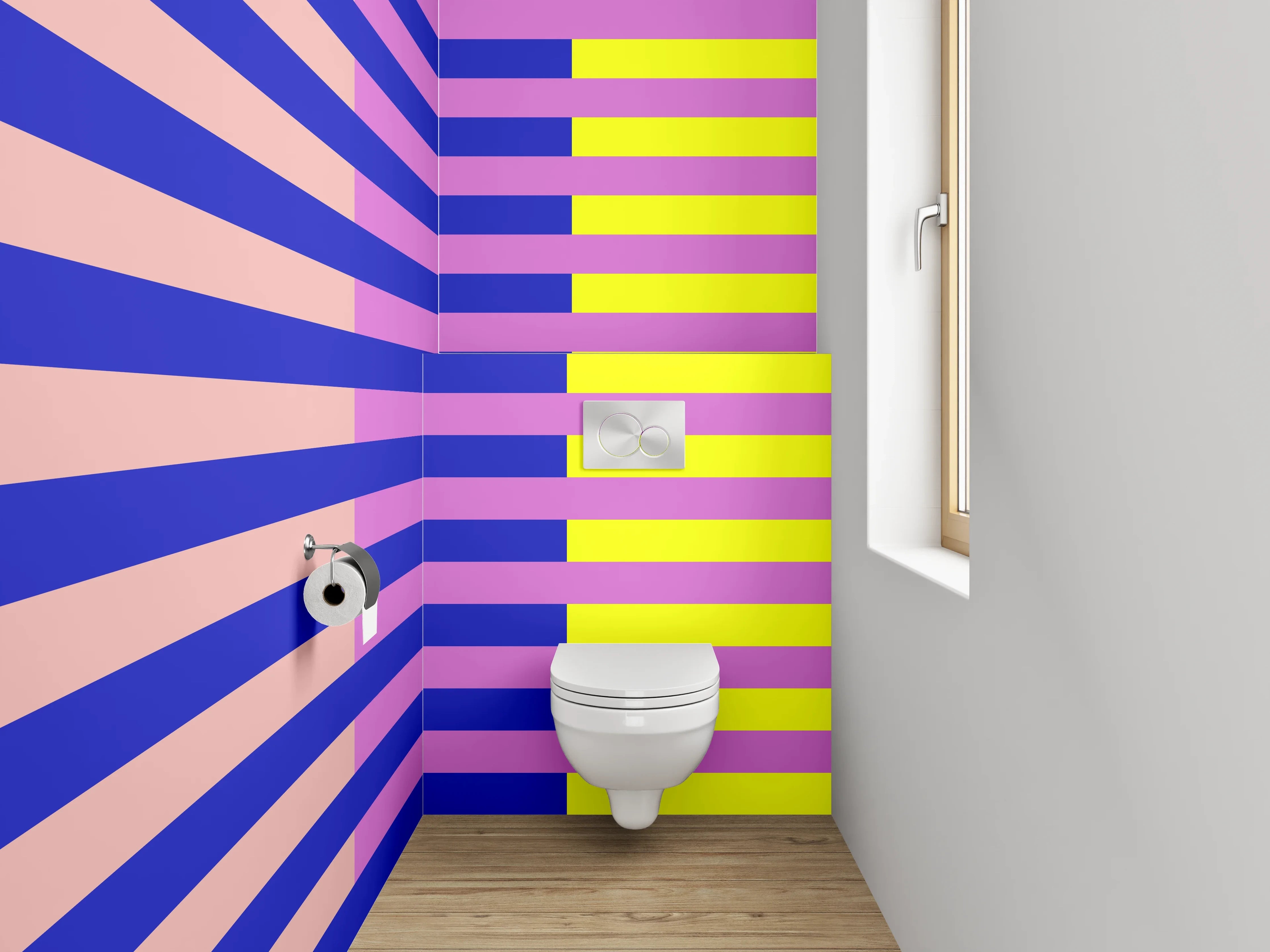 WC-Rückwand - Abstrakte Streifen in Gelb und Blau