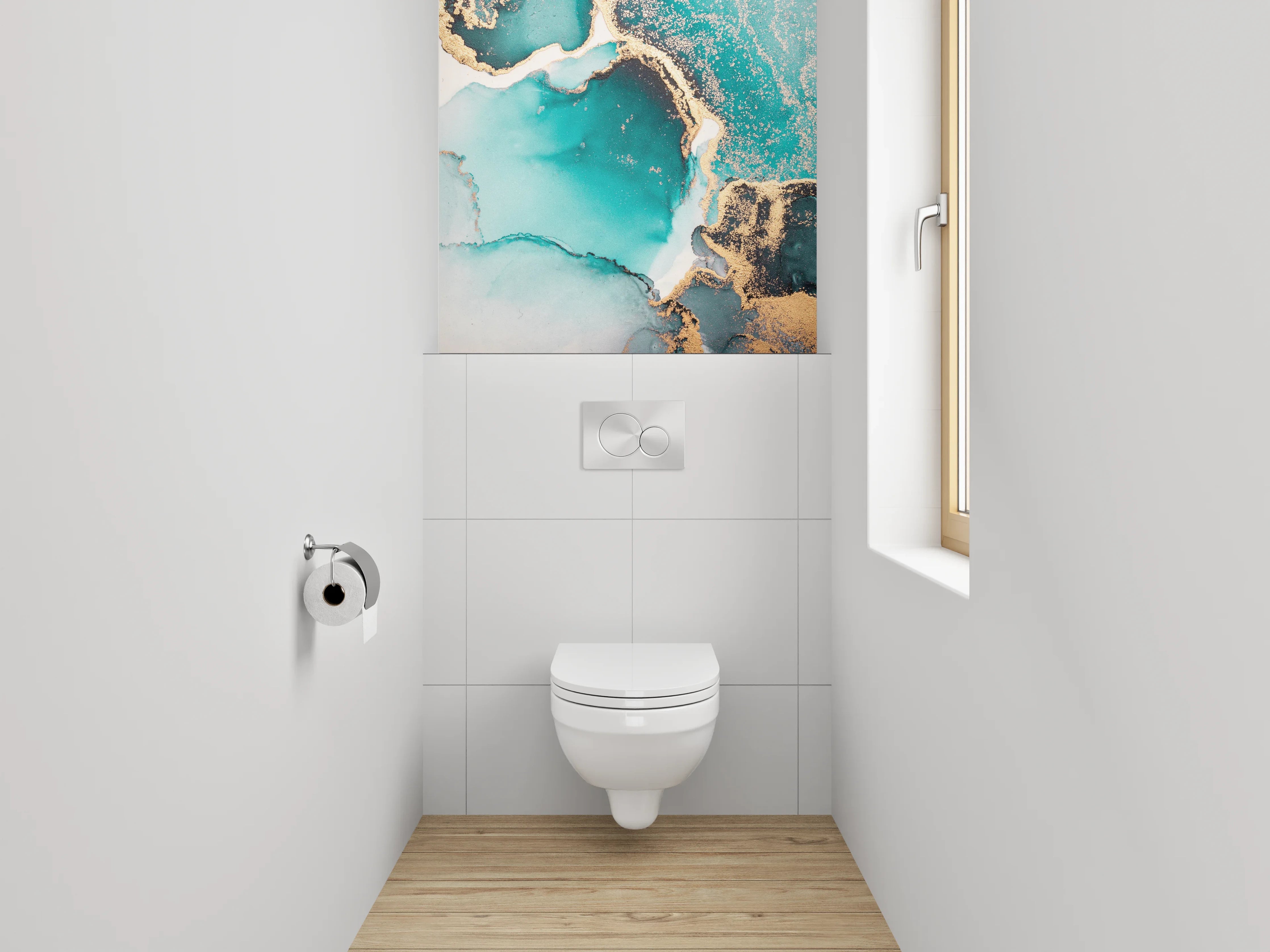 WC-Rückwand - Abstrakte Türkis-Gold Aquarell-Marmoroptik