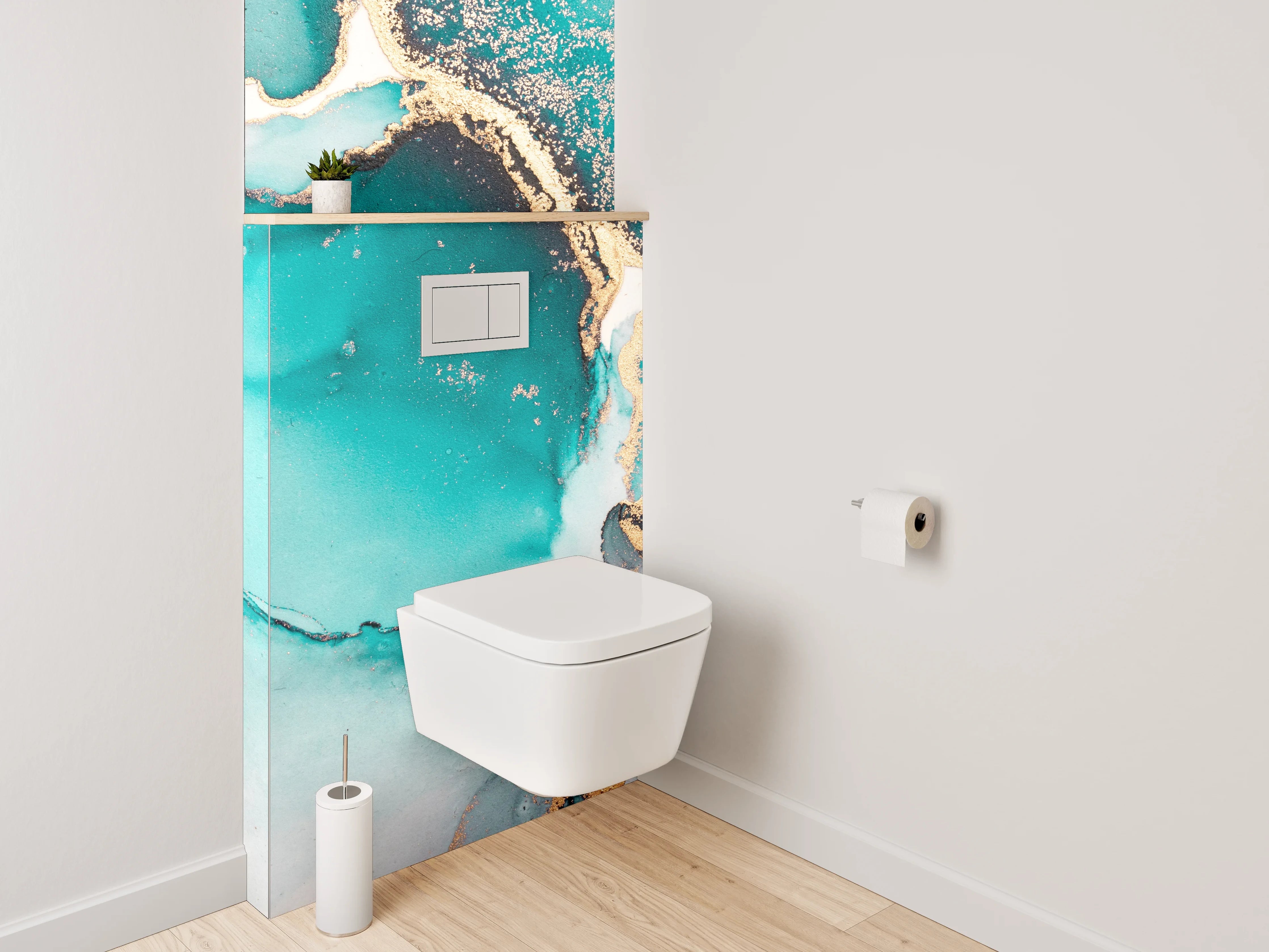 WC-Rückwand - Abstrakte Türkis-Gold Aquarell-Marmoroptik