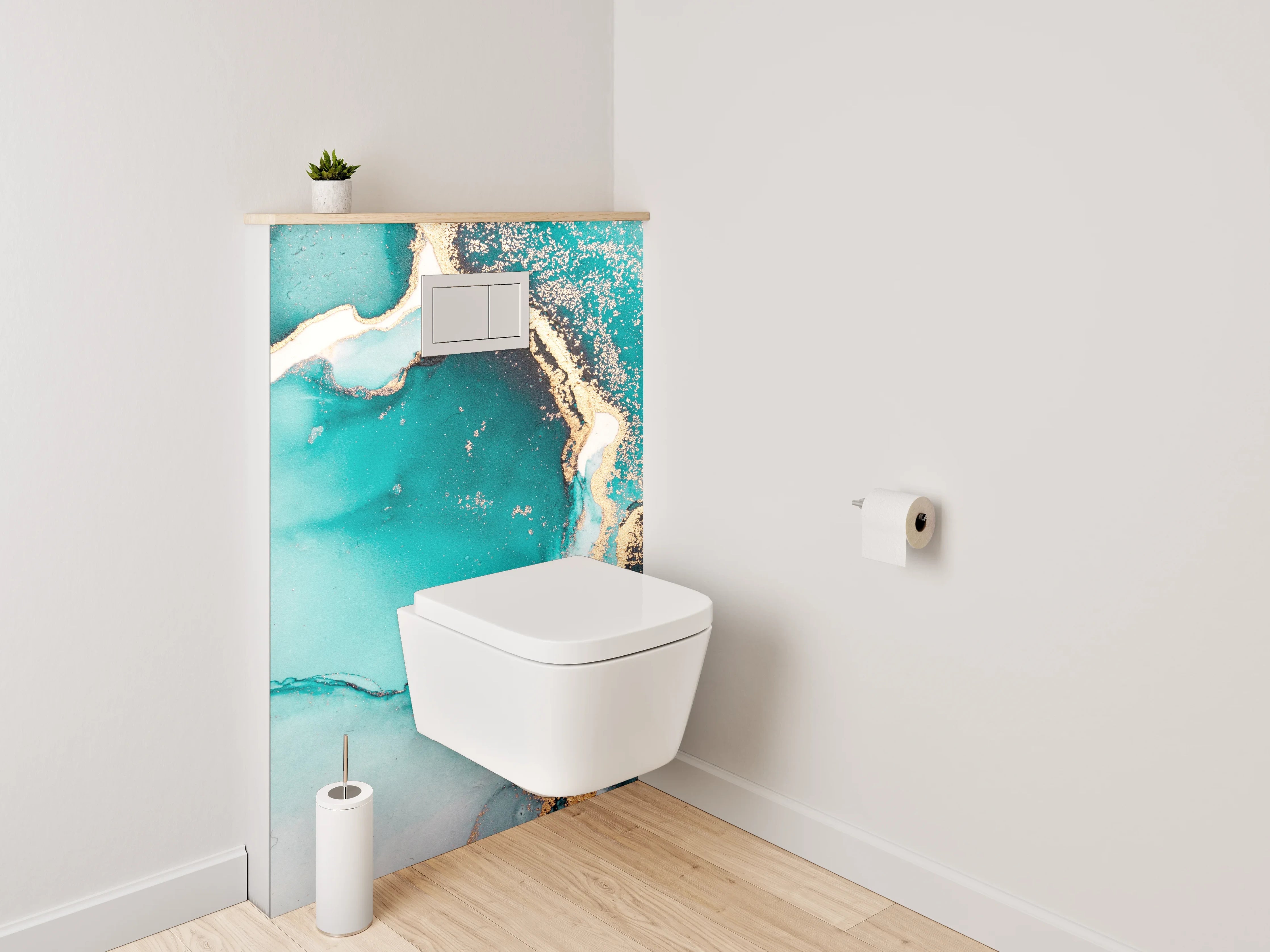 WC-Rückwand - Abstrakte Türkis-Gold Aquarell-Marmoroptik