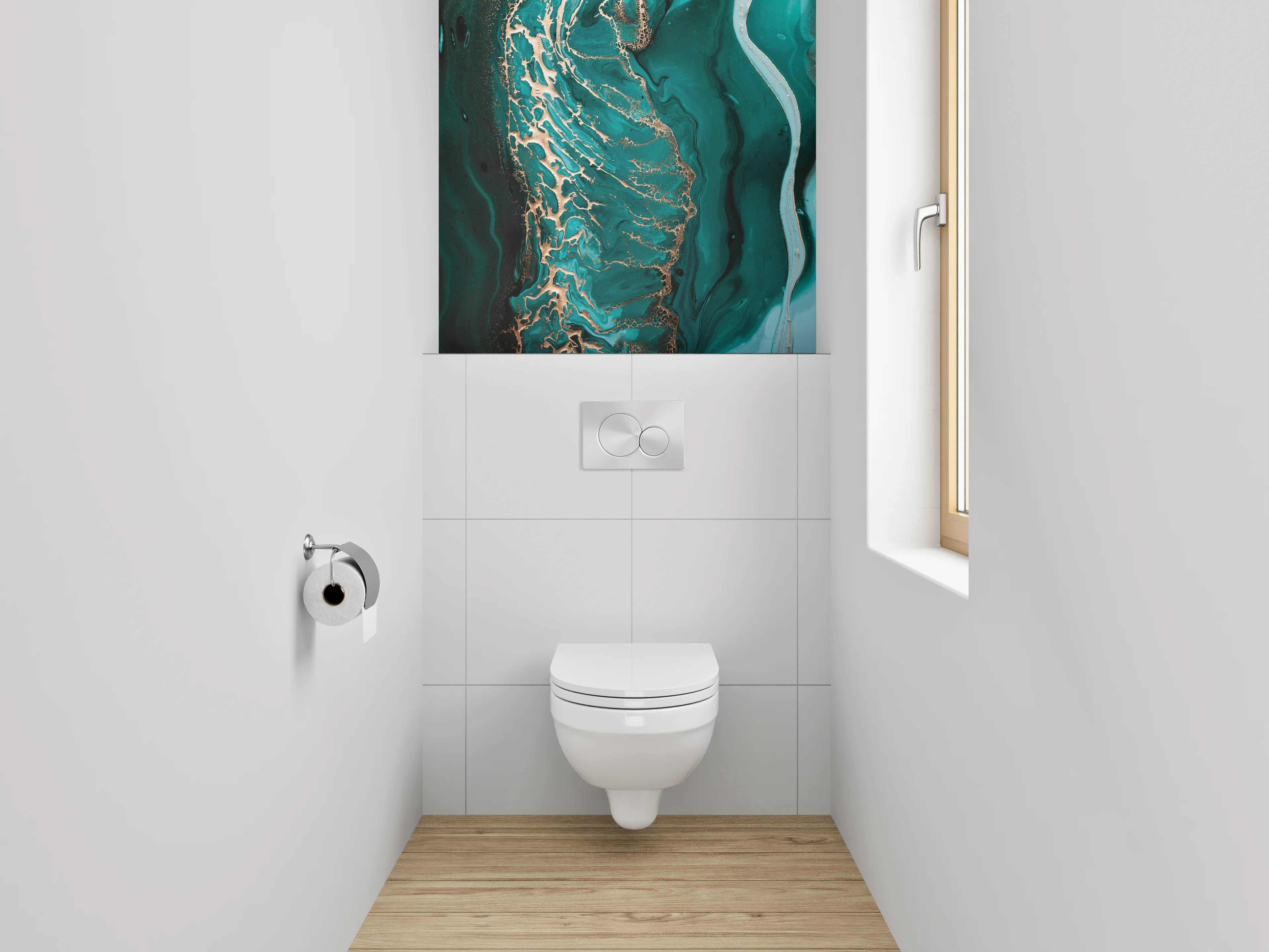 WC-Rückwand - Abstrakte Türkis-Gold Marmor Optik