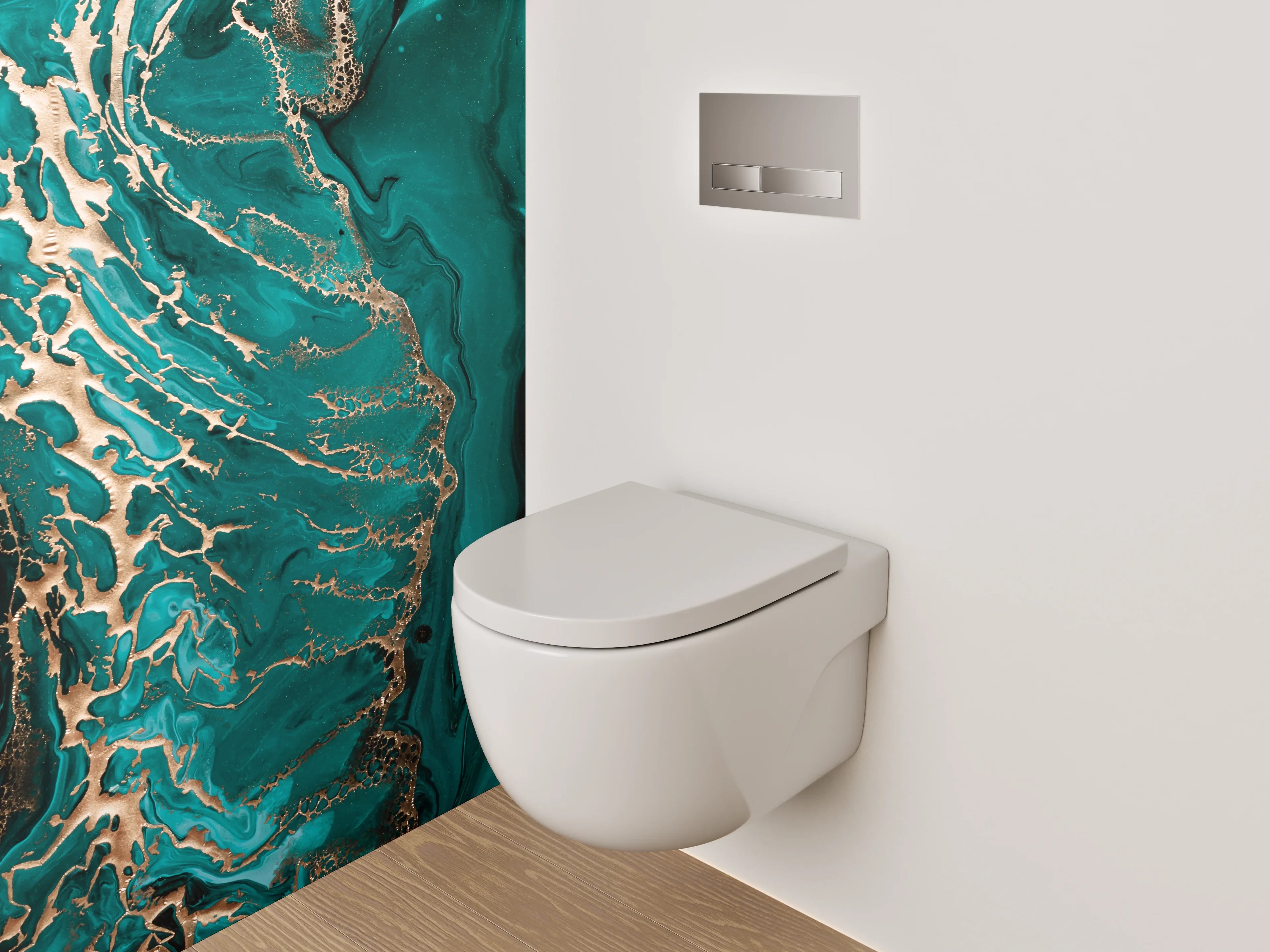 WC-Rückwand - Abstrakte Türkis-Gold Marmor Optik