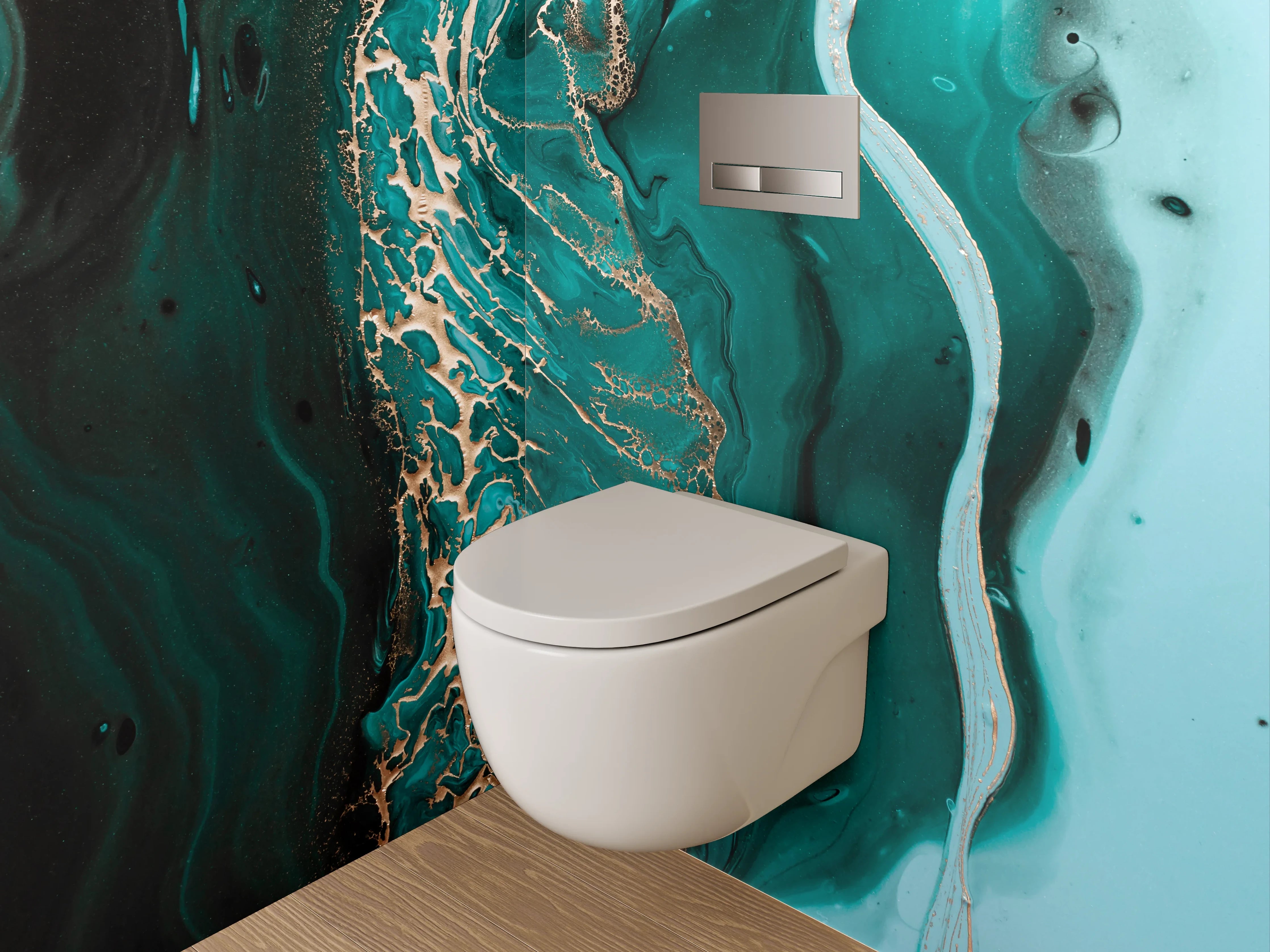 WC-Rückwand - Abstrakte Türkis-Gold Marmor Optik