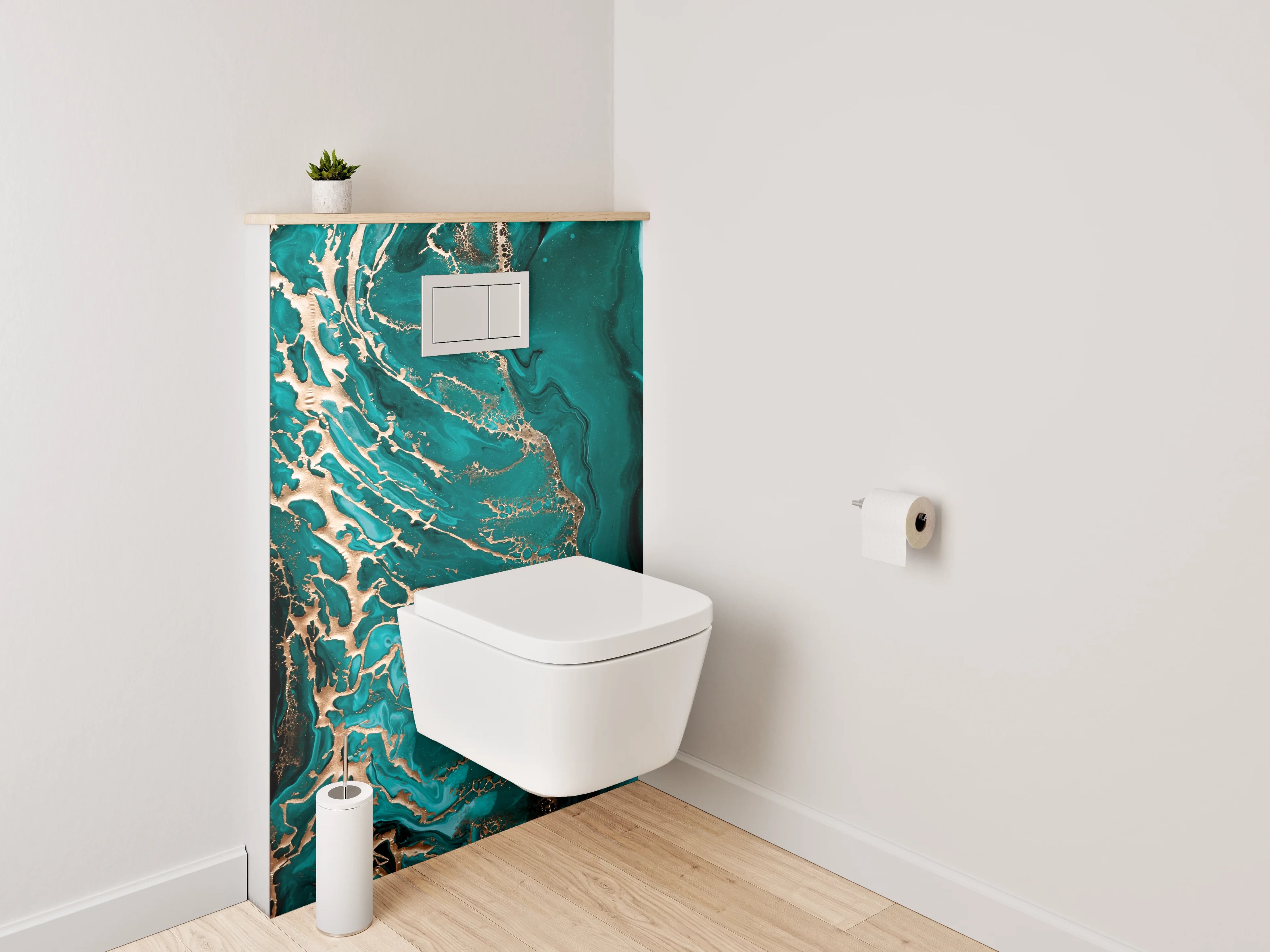 WC-Rückwand - Abstrakte Türkis-Gold Marmor Optik