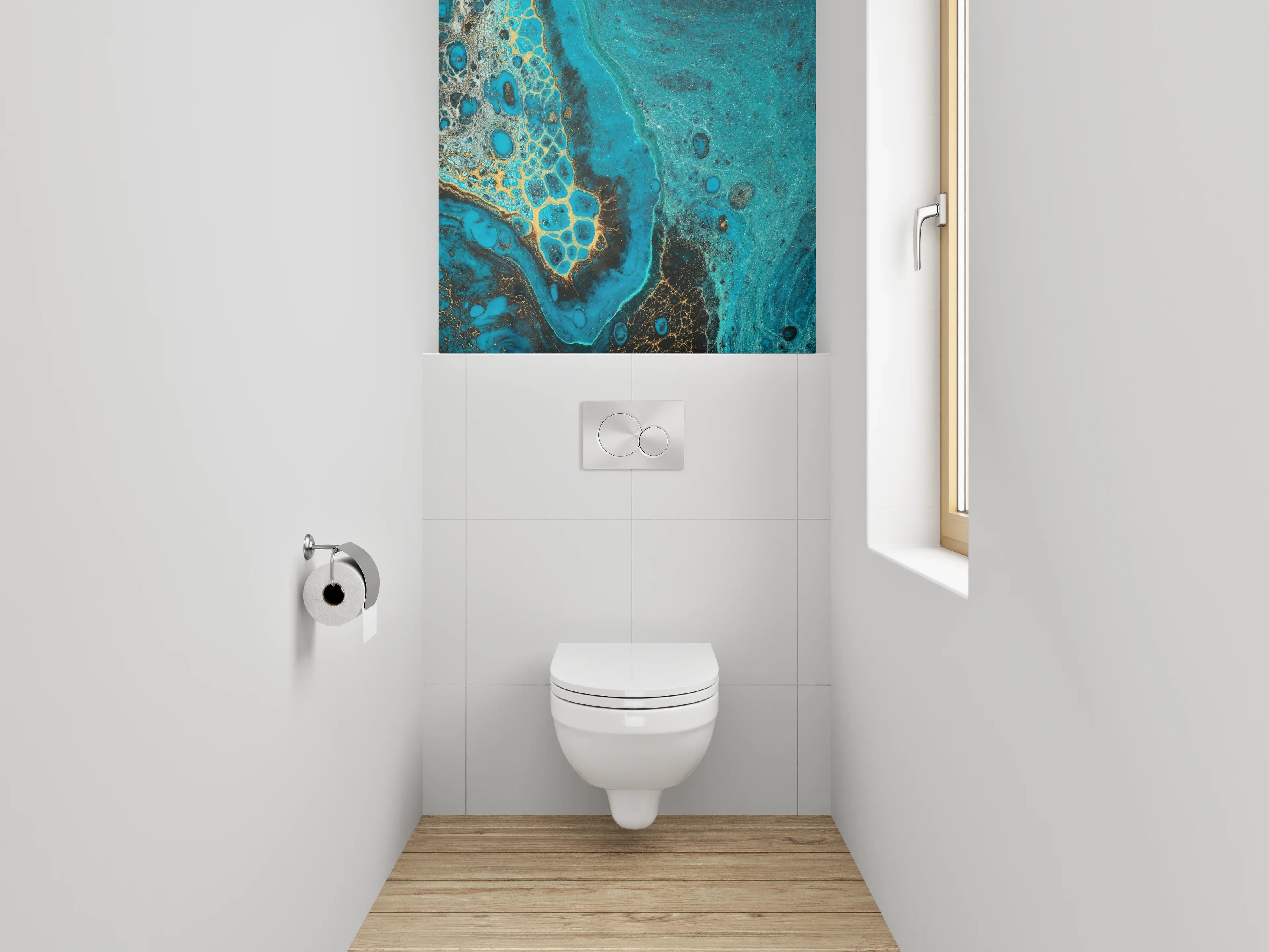 WC-Rückwand - Abstrakte Türkis-Gold Marmoroptik