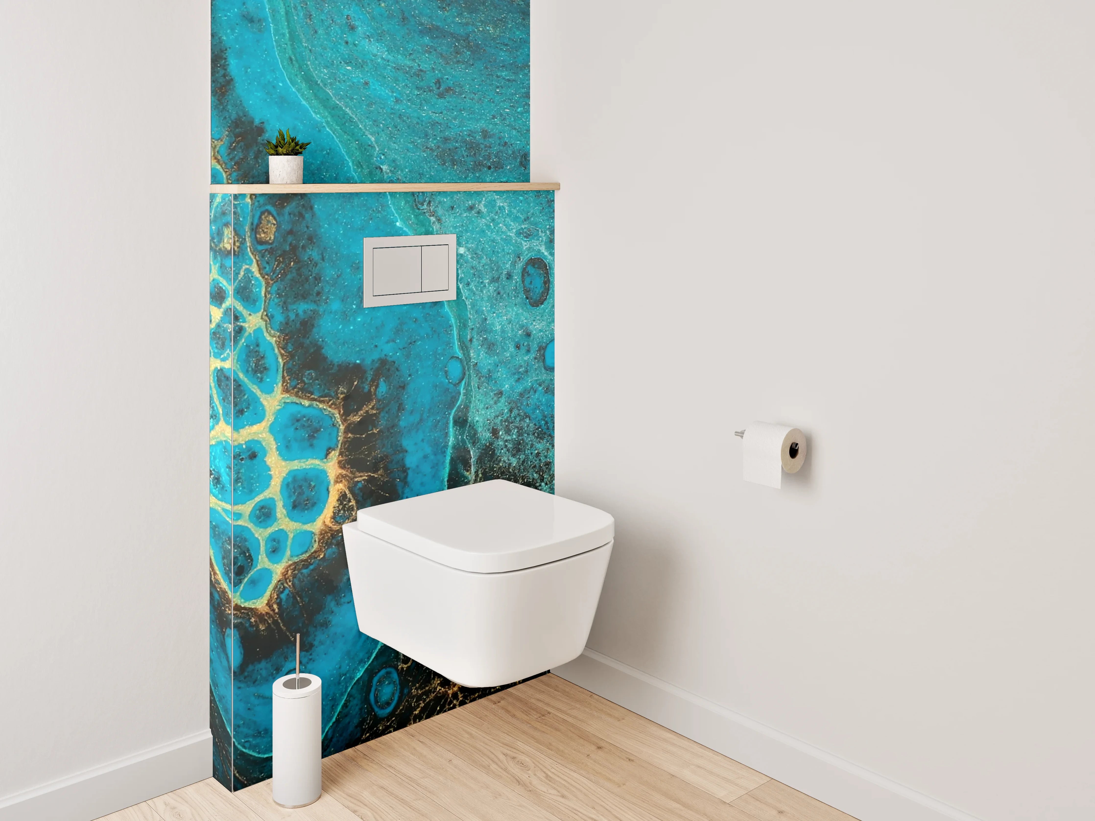 WC-Rückwand - Abstrakte Türkis-Gold Marmoroptik