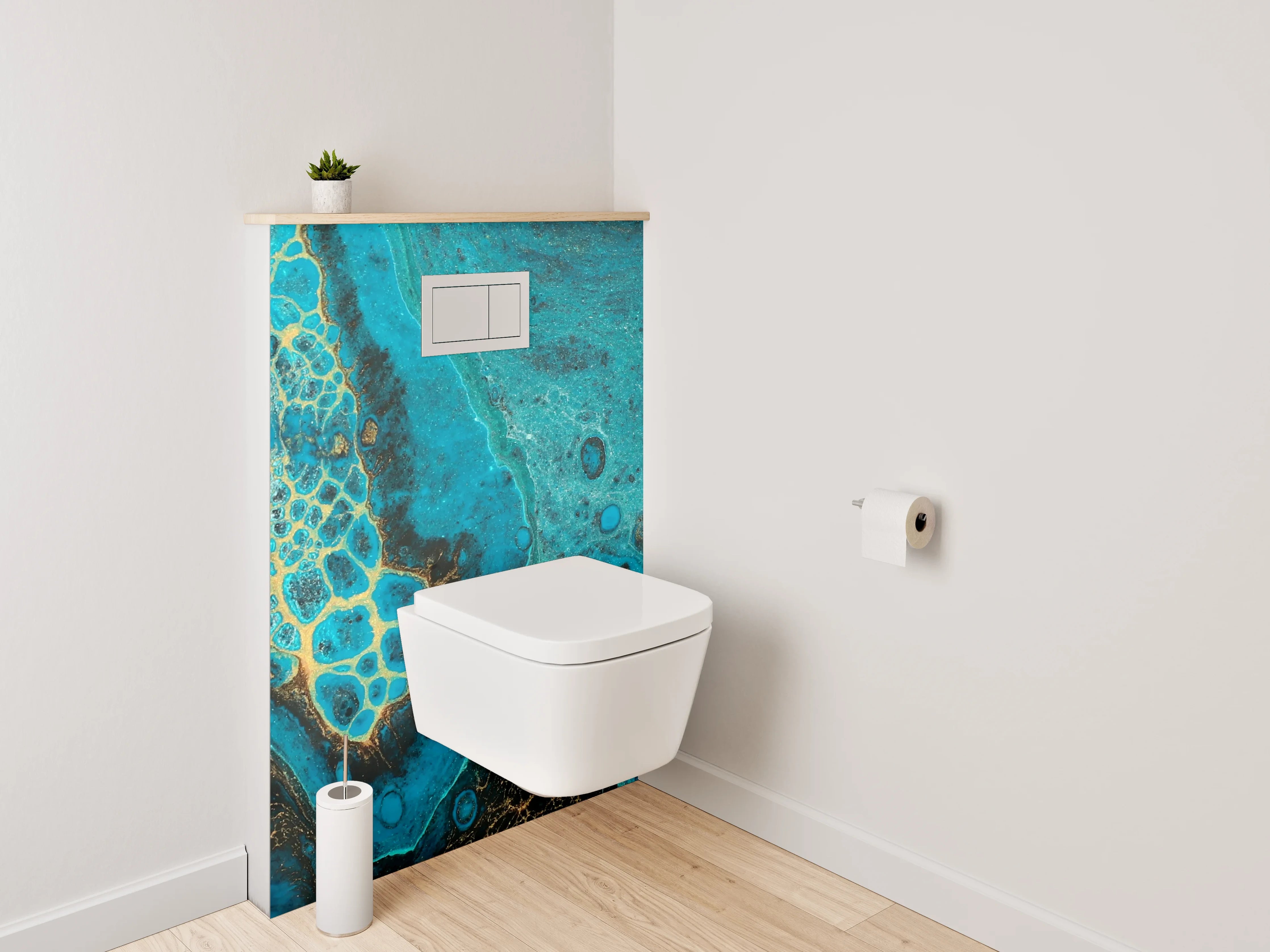 WC-Rückwand - Abstrakte Türkis-Gold Marmoroptik