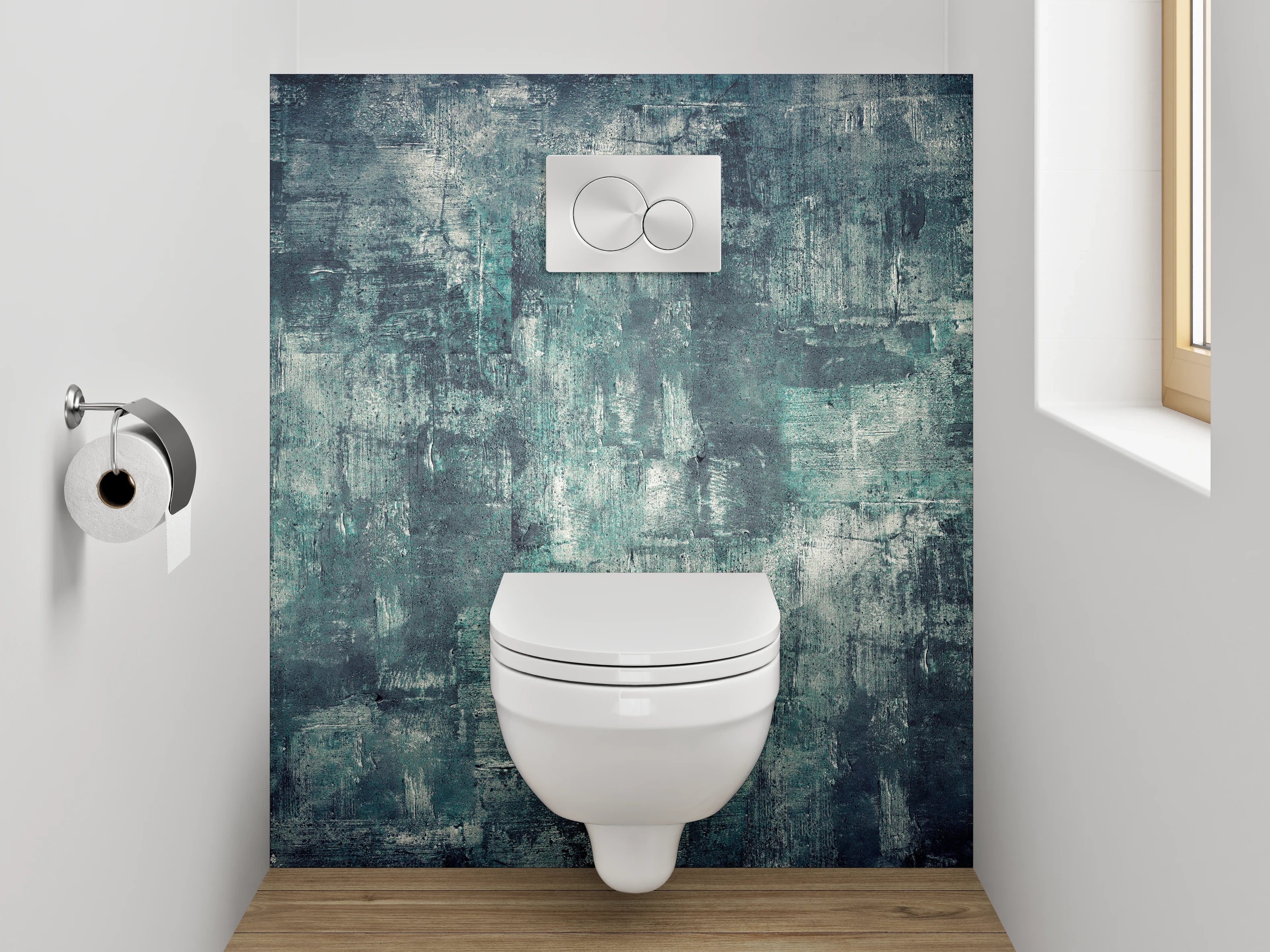 WC-Rückwand - Abstrakte Wandstruktur in Blau-Grau