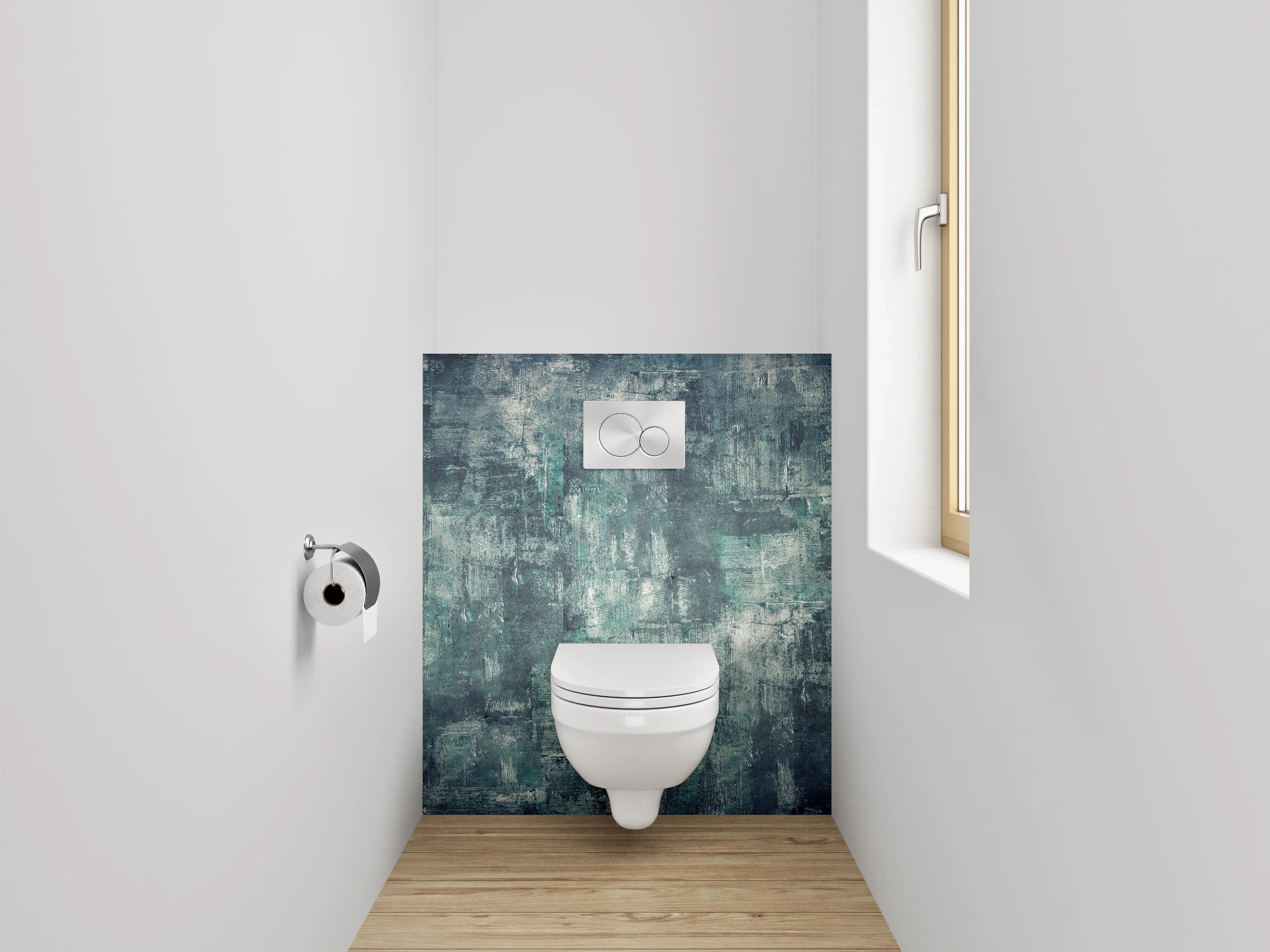 WC-Rückwand - Abstrakte Wandstruktur in Blau-Grau