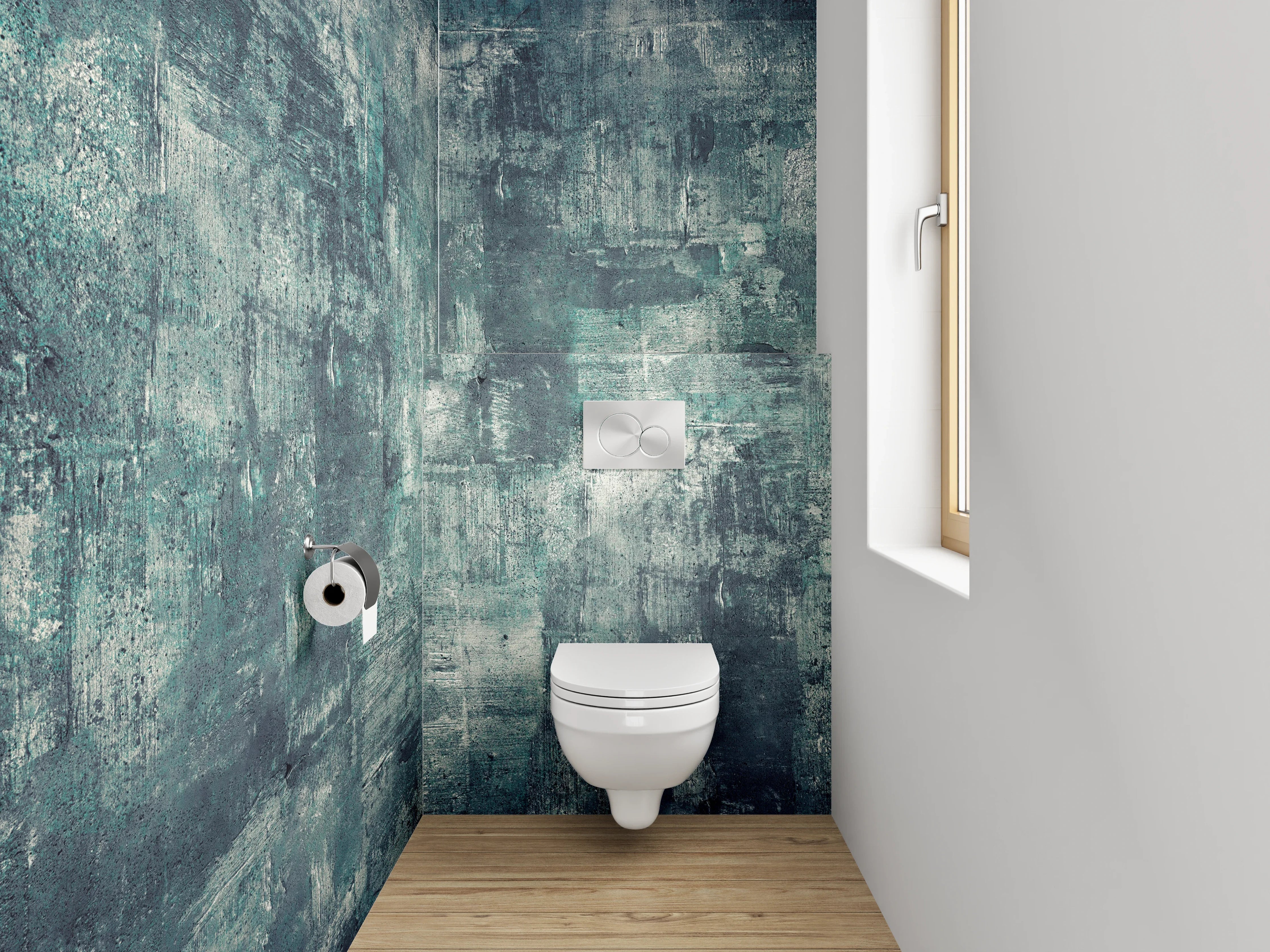 WC-Rückwand - Abstrakte Wandstruktur in Blau-Grau