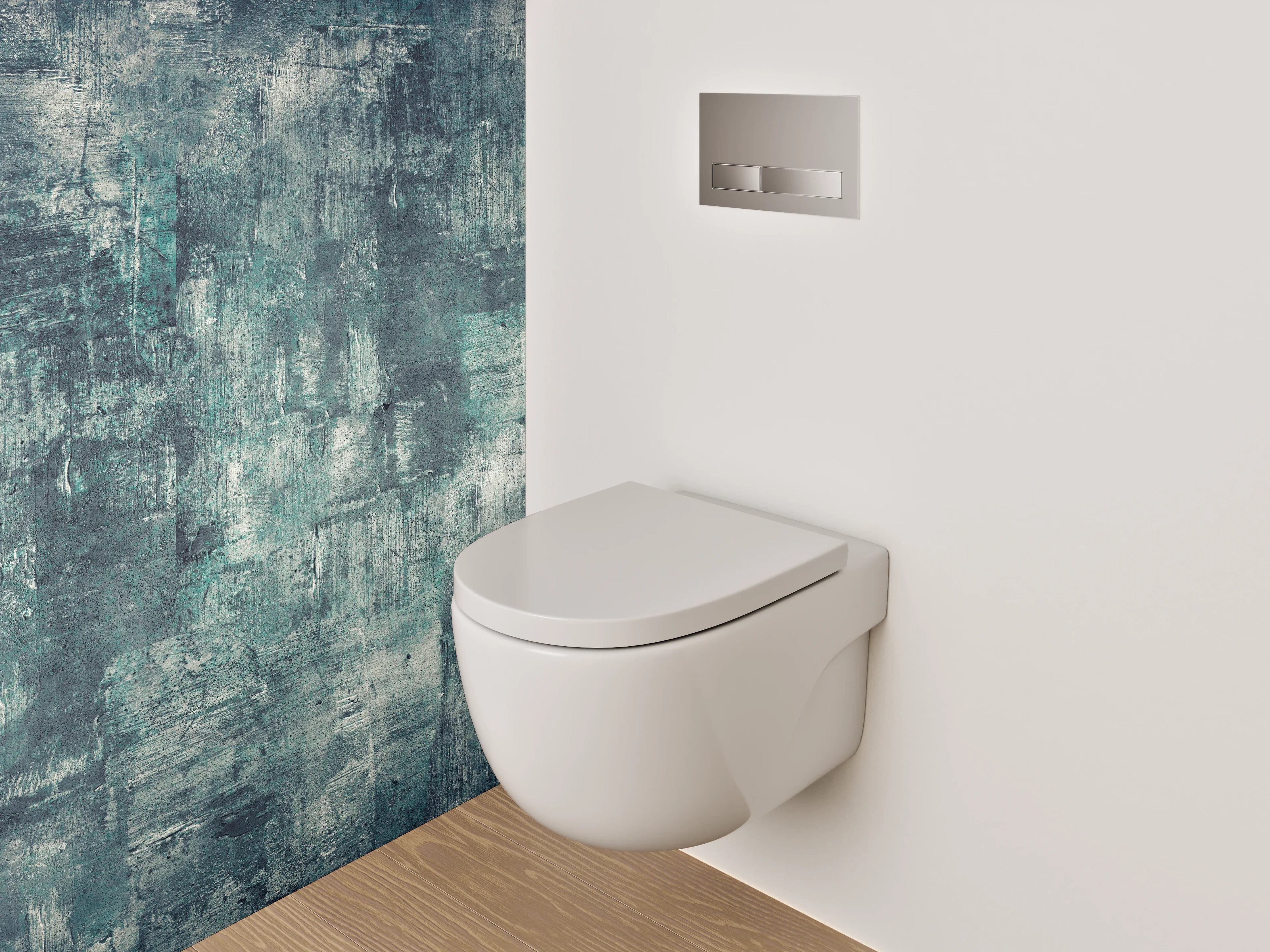 WC-Rückwand - Abstrakte Wandstruktur in Blau-Grau