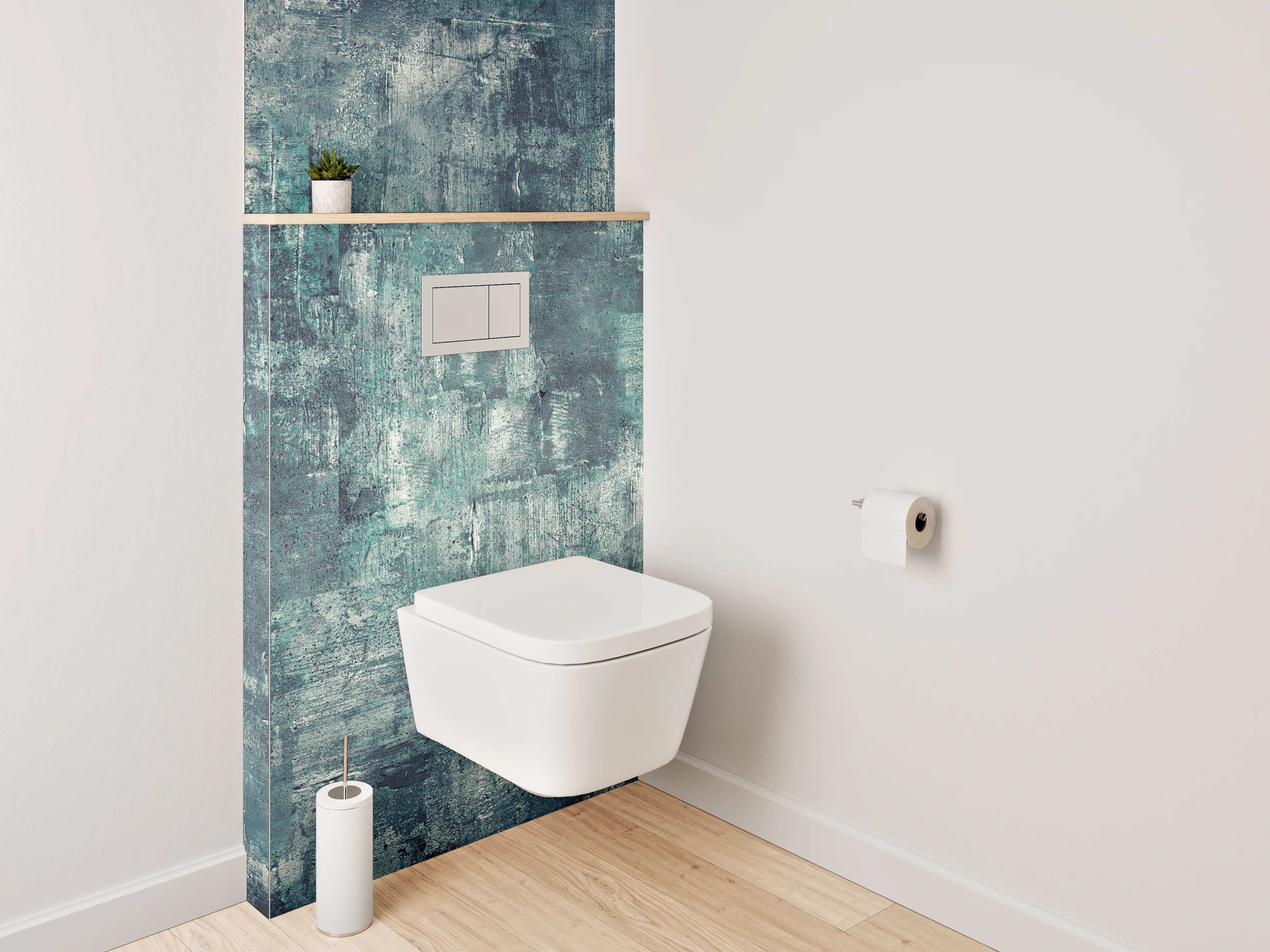 WC-Rückwand - Abstrakte Wandstruktur in Blau-Grau