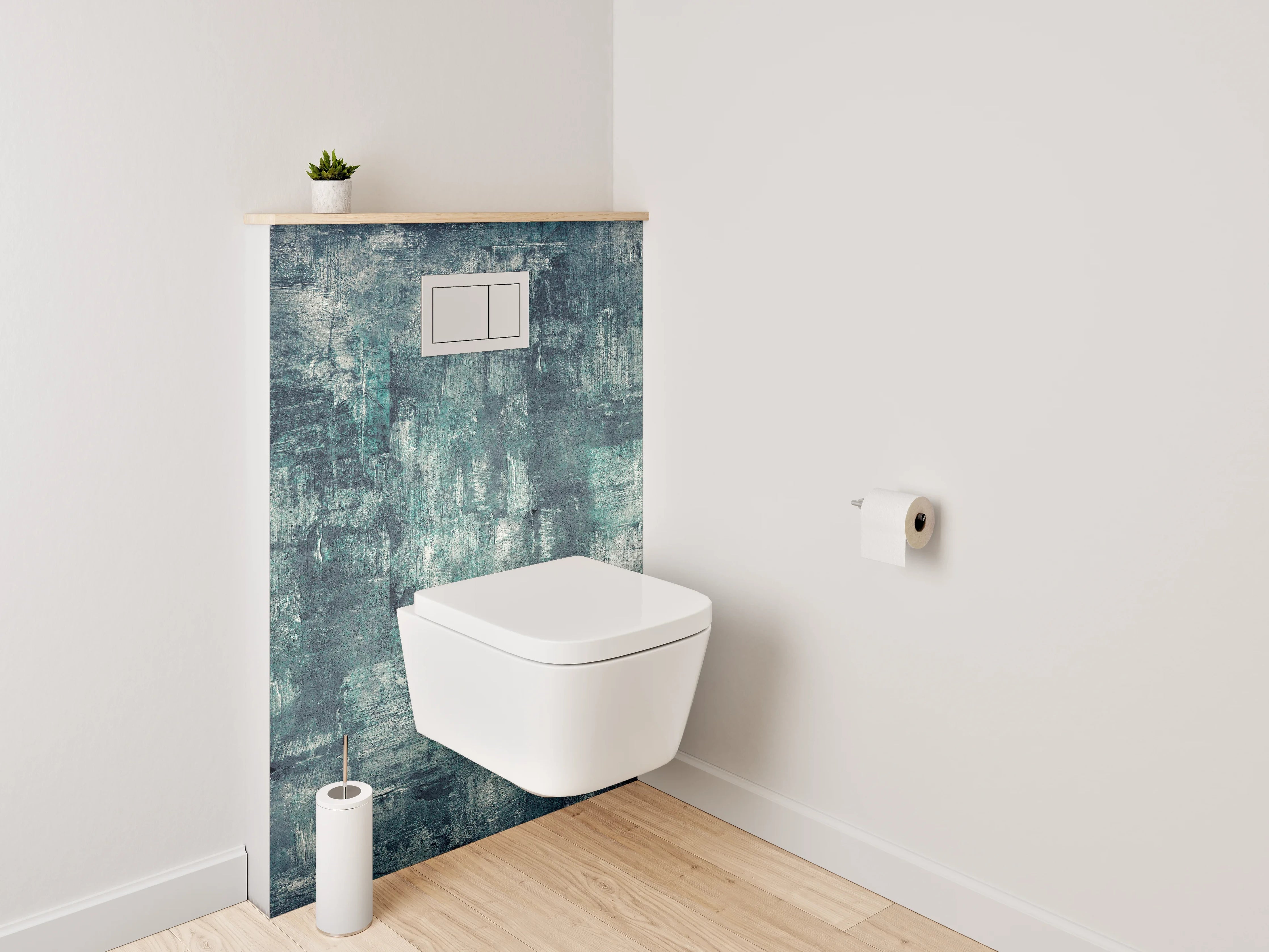 WC-Rückwand - Abstrakte Wandstruktur in Blau-Grau
