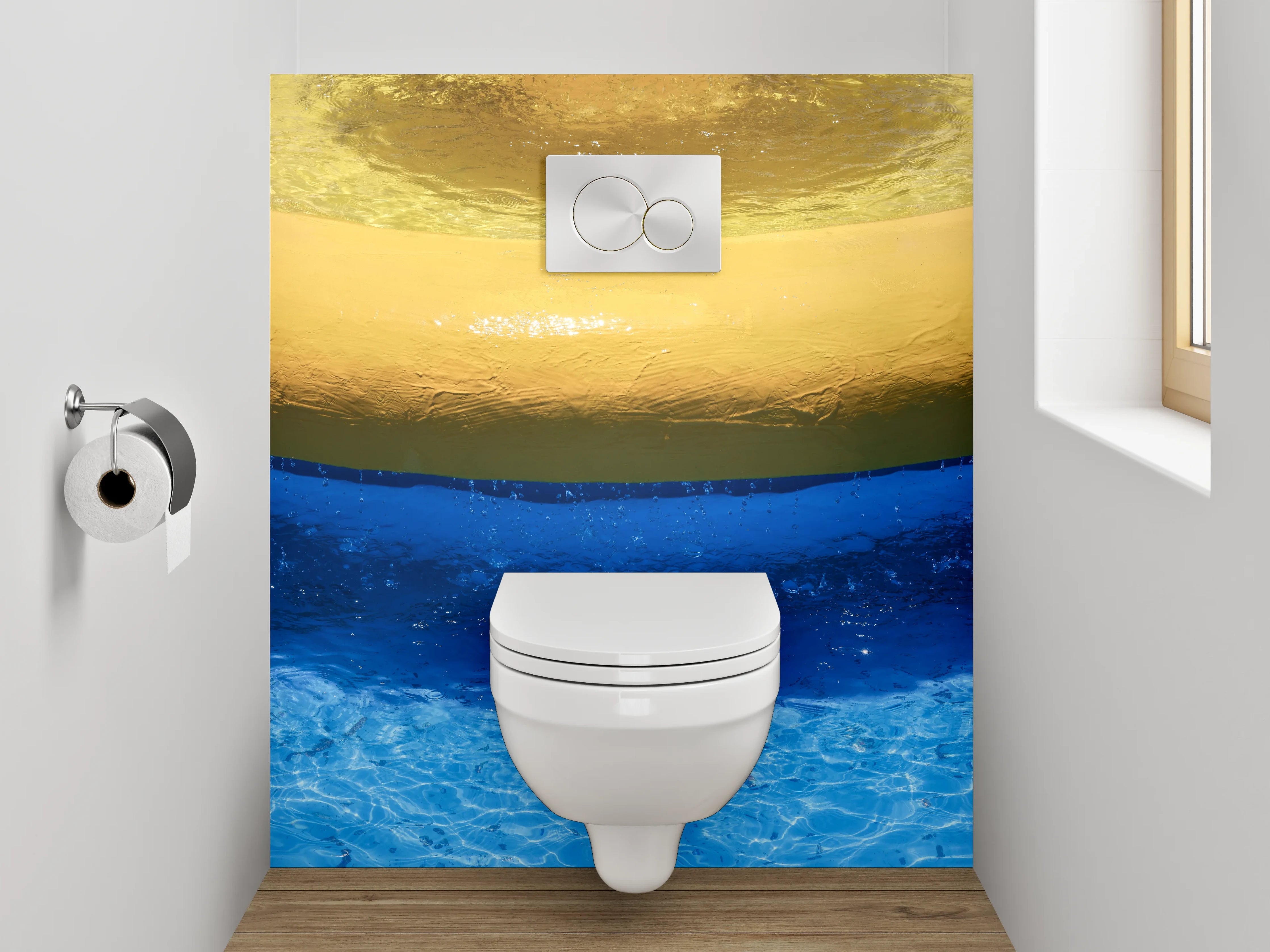 WC-Rückwand - Abstrakte Wasserszene mit Gelb und Blau