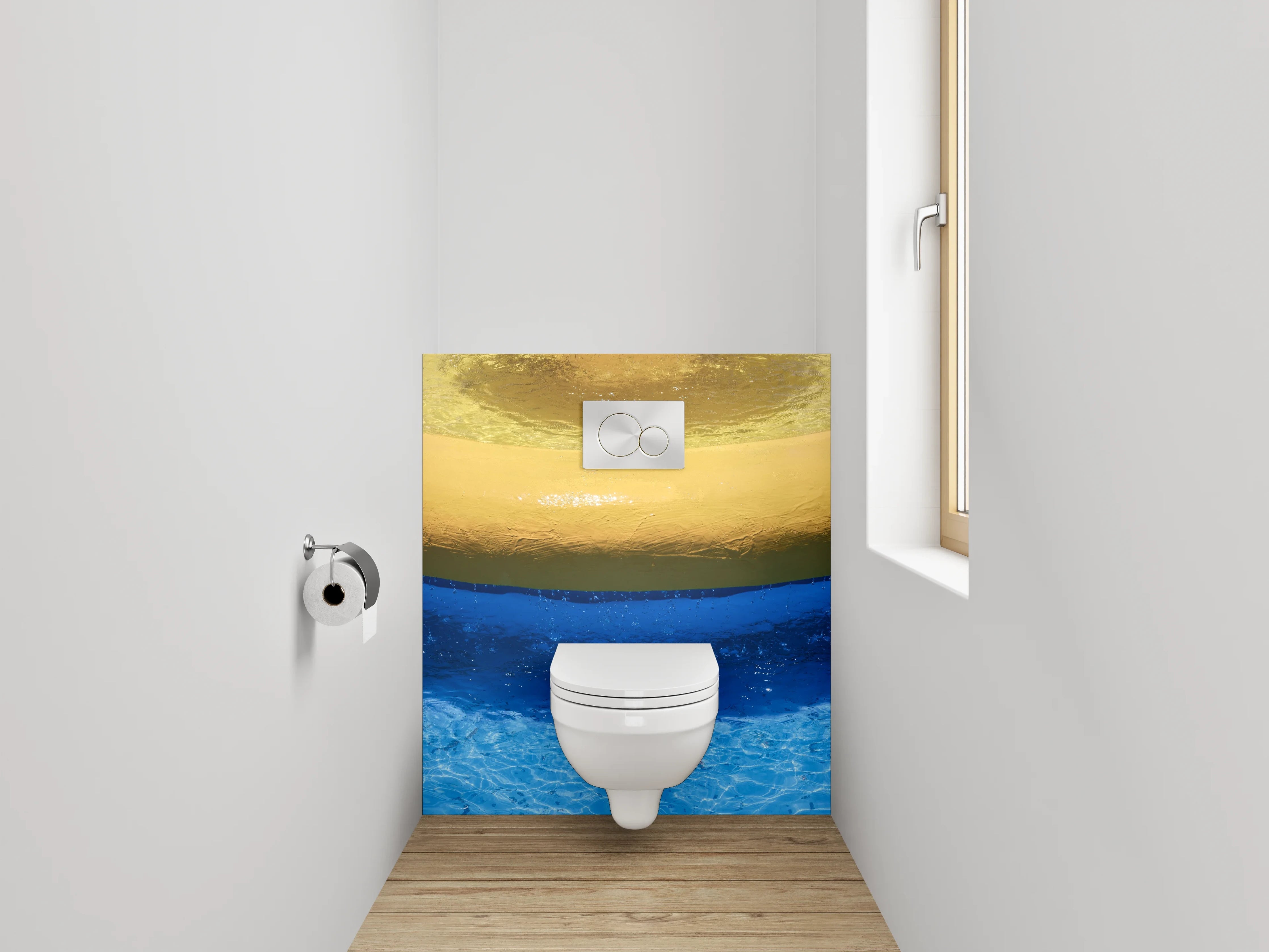 WC-Rückwand - Abstrakte Wasserszene mit Gelb und Blau