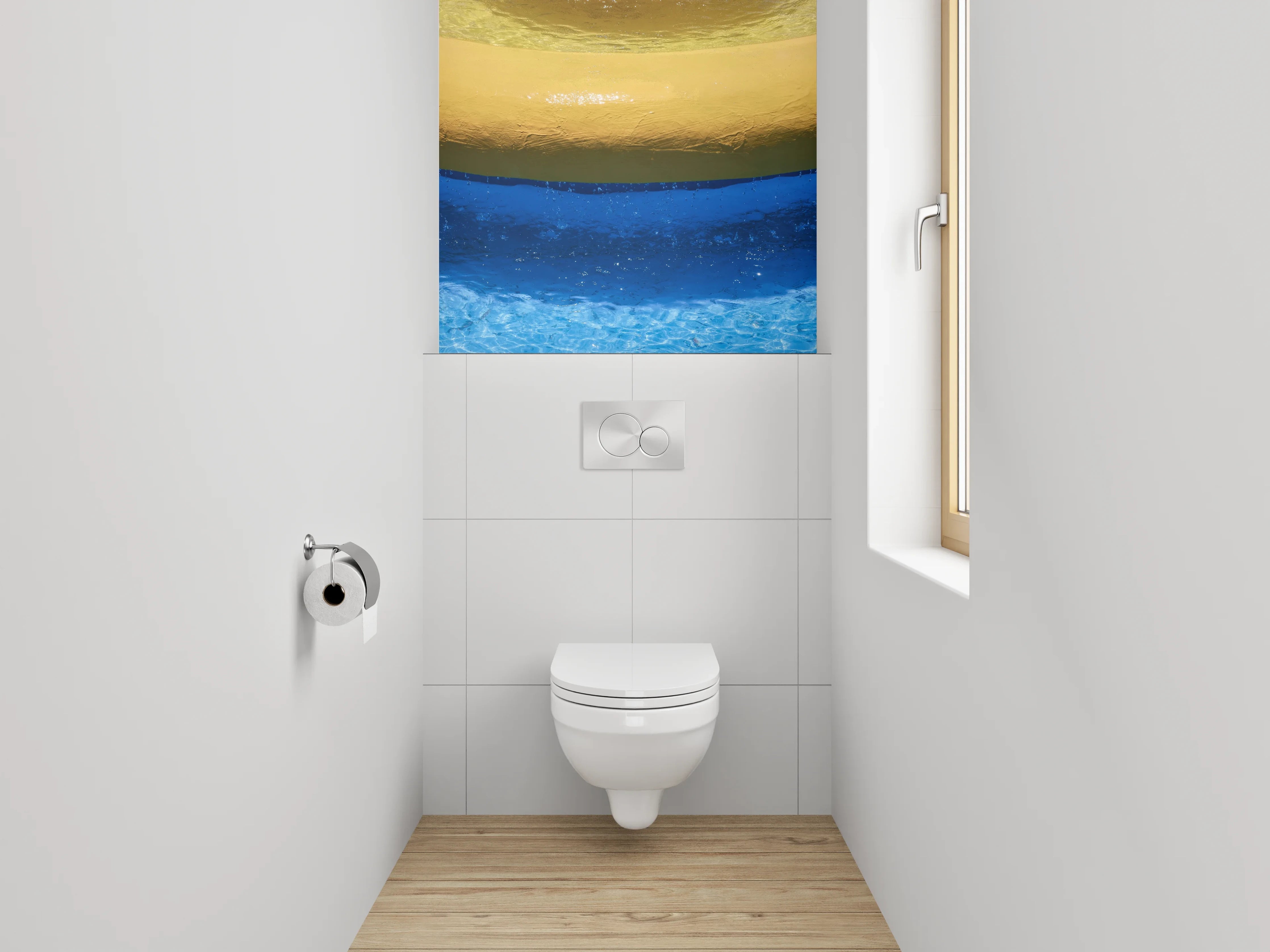WC-Rückwand - Abstrakte Wasserszene mit Gelb und Blau