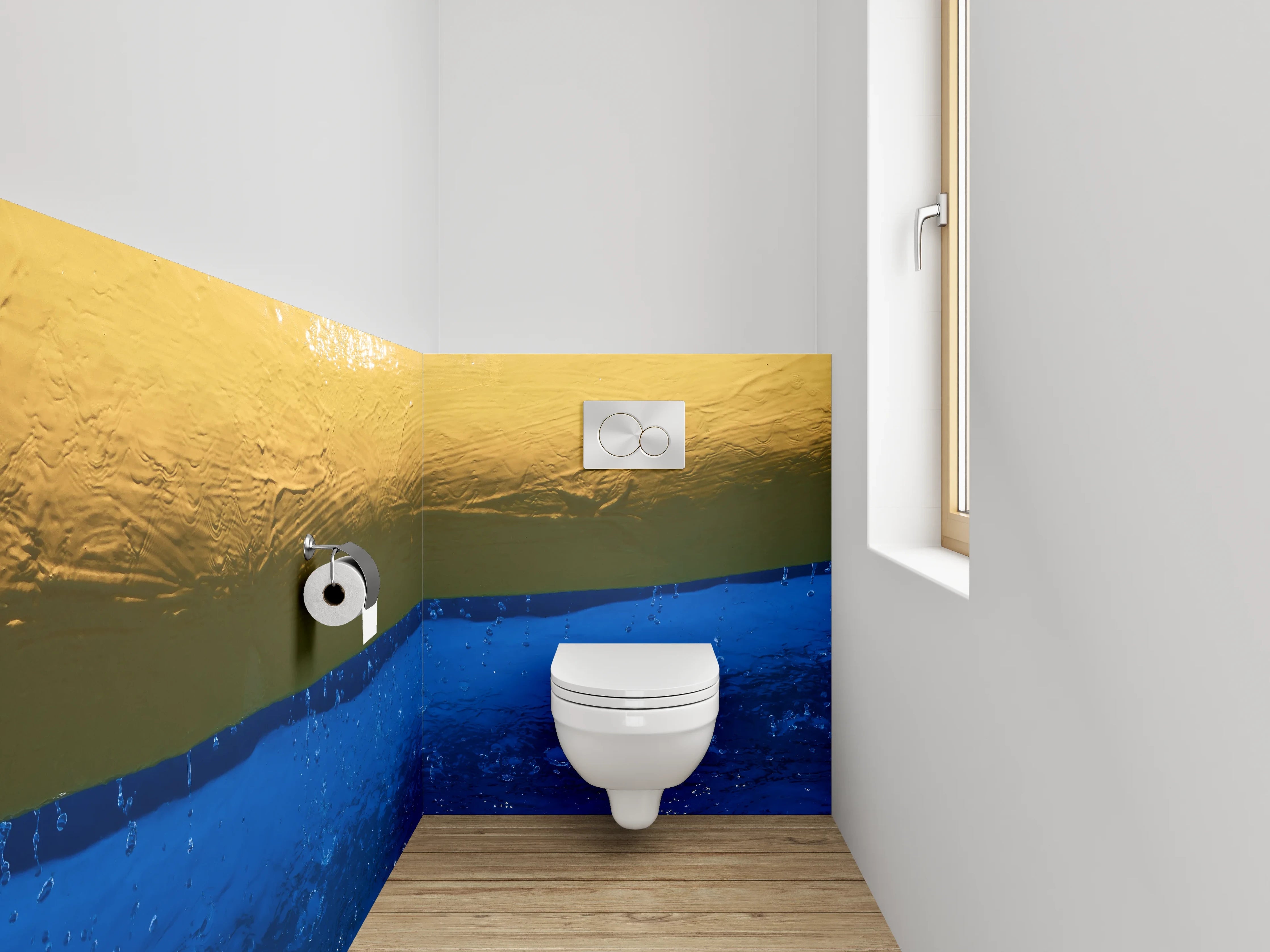 WC-Rückwand - Abstrakte Wasserszene mit Gelb und Blau