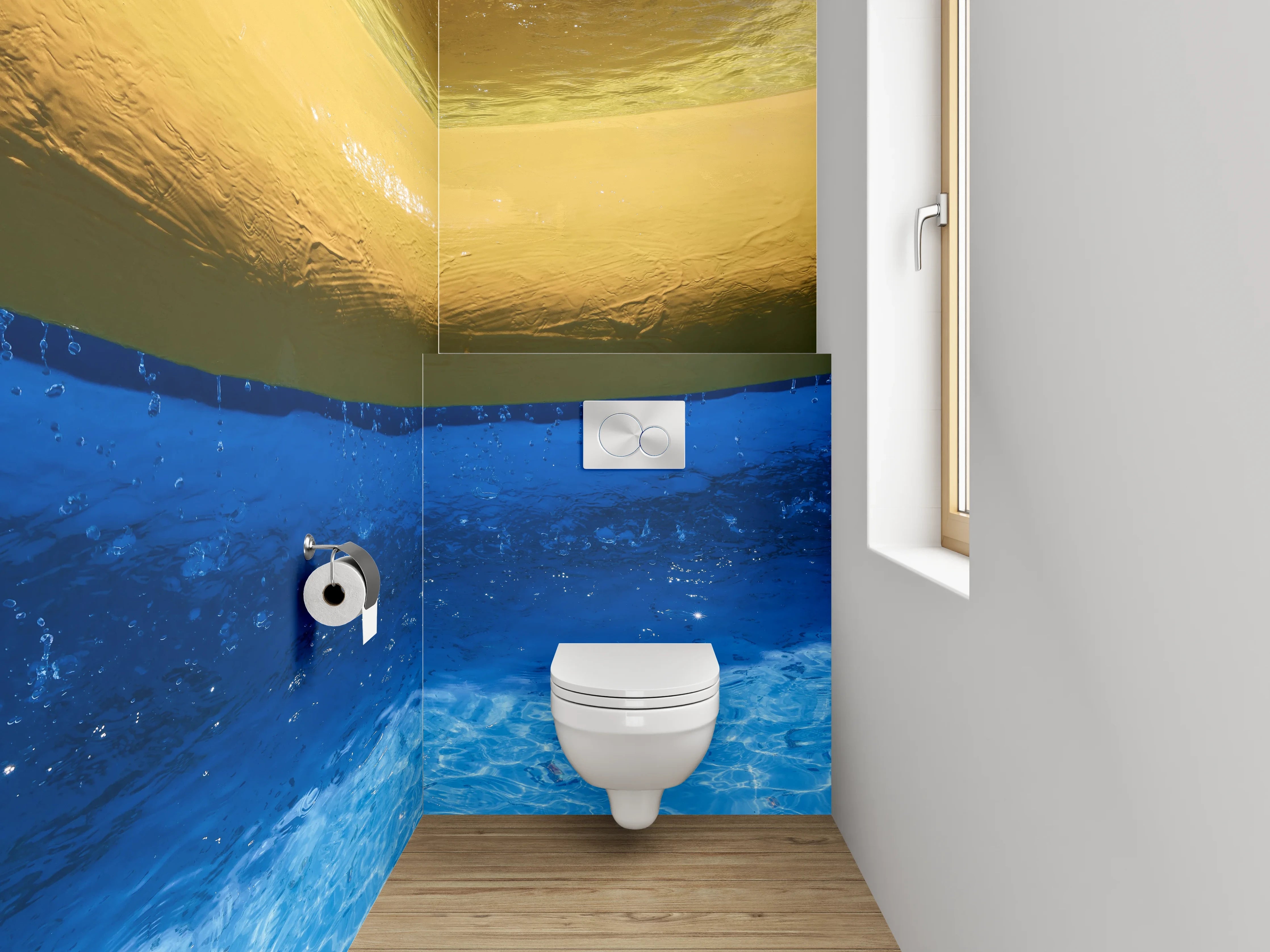 WC-Rückwand - Abstrakte Wasserszene mit Gelb und Blau