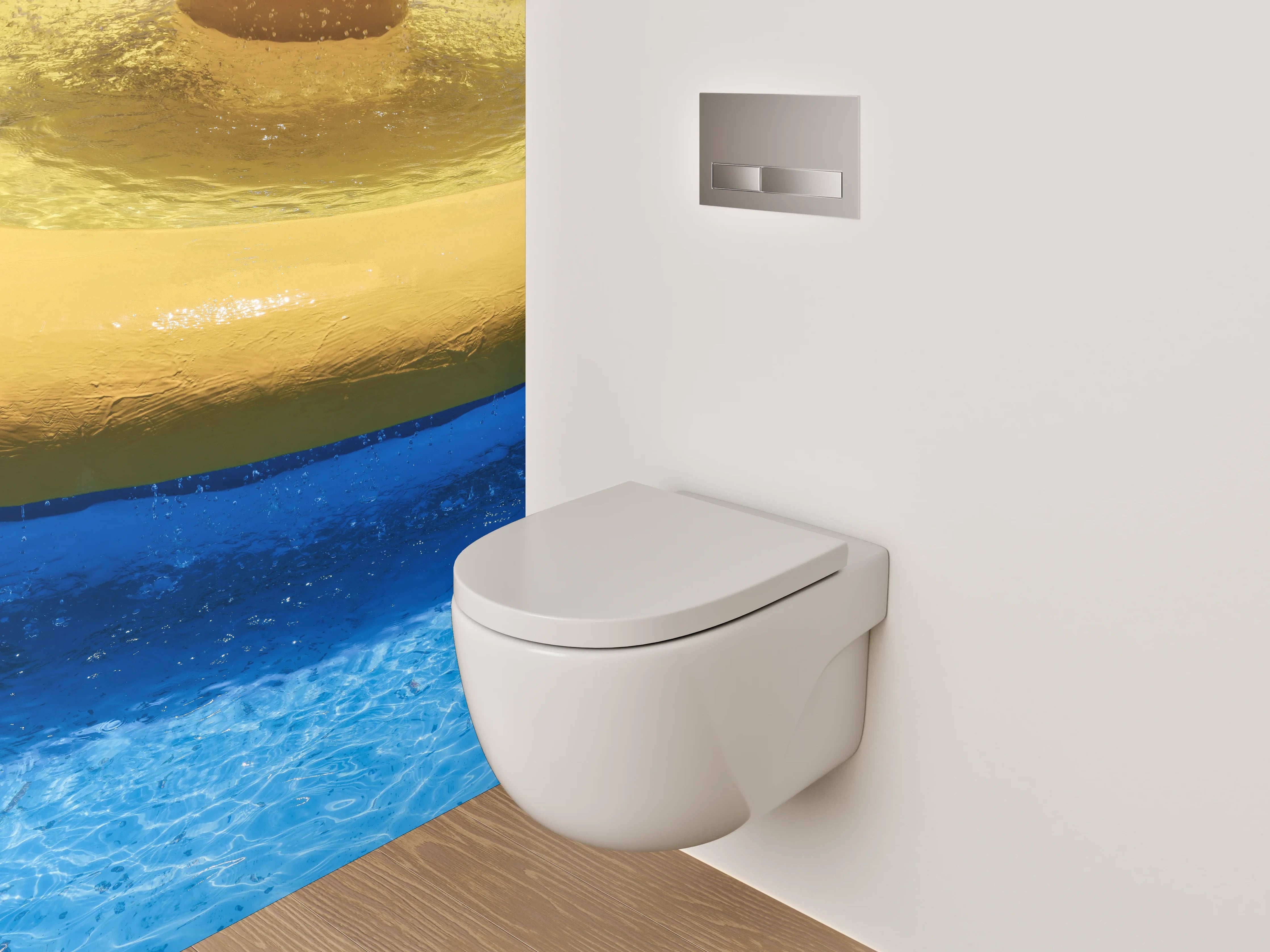 WC-Rückwand - Abstrakte Wasserszene mit Gelb und Blau
