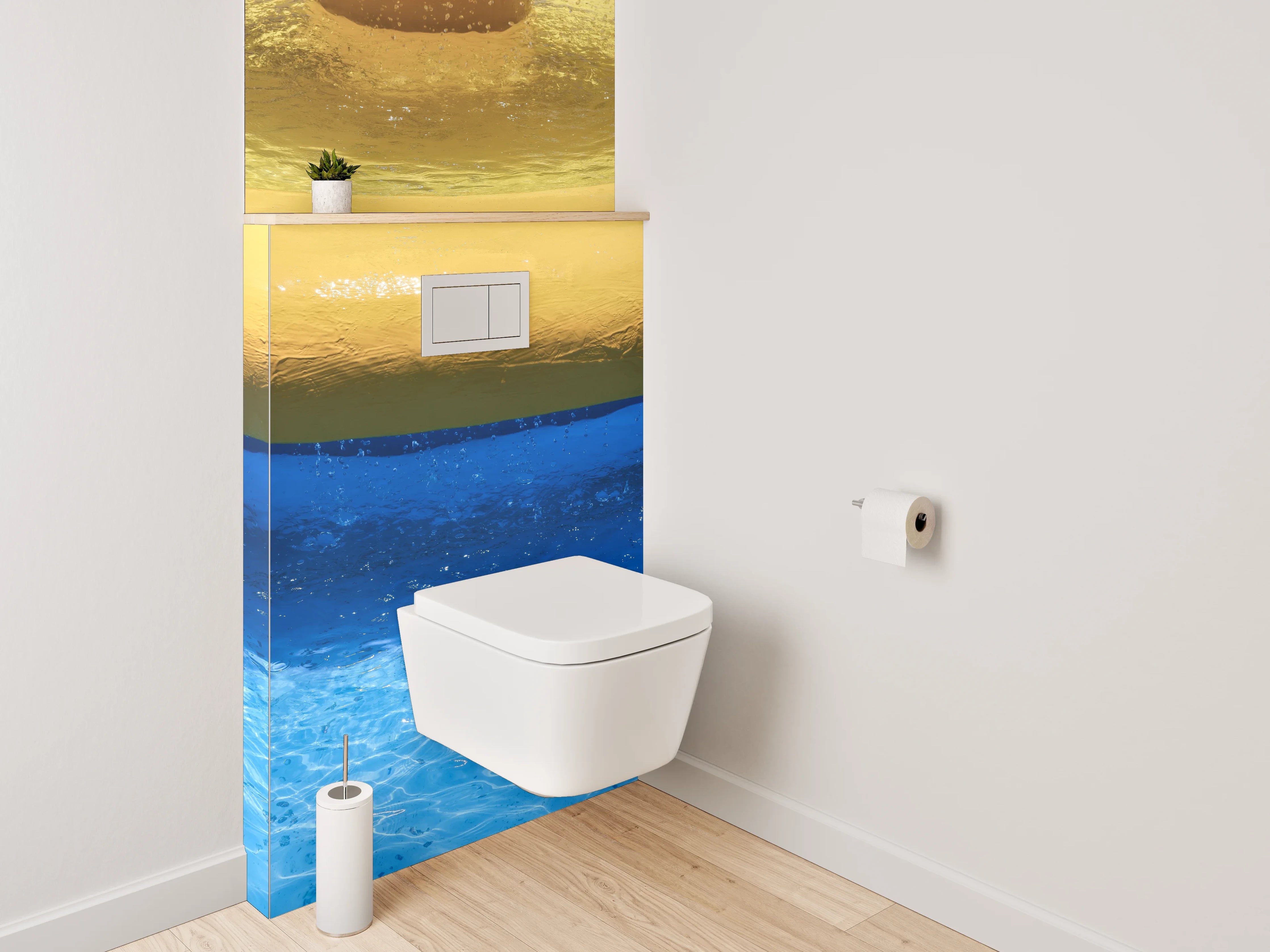 WC-Rückwand - Abstrakte Wasserszene mit Gelb und Blau