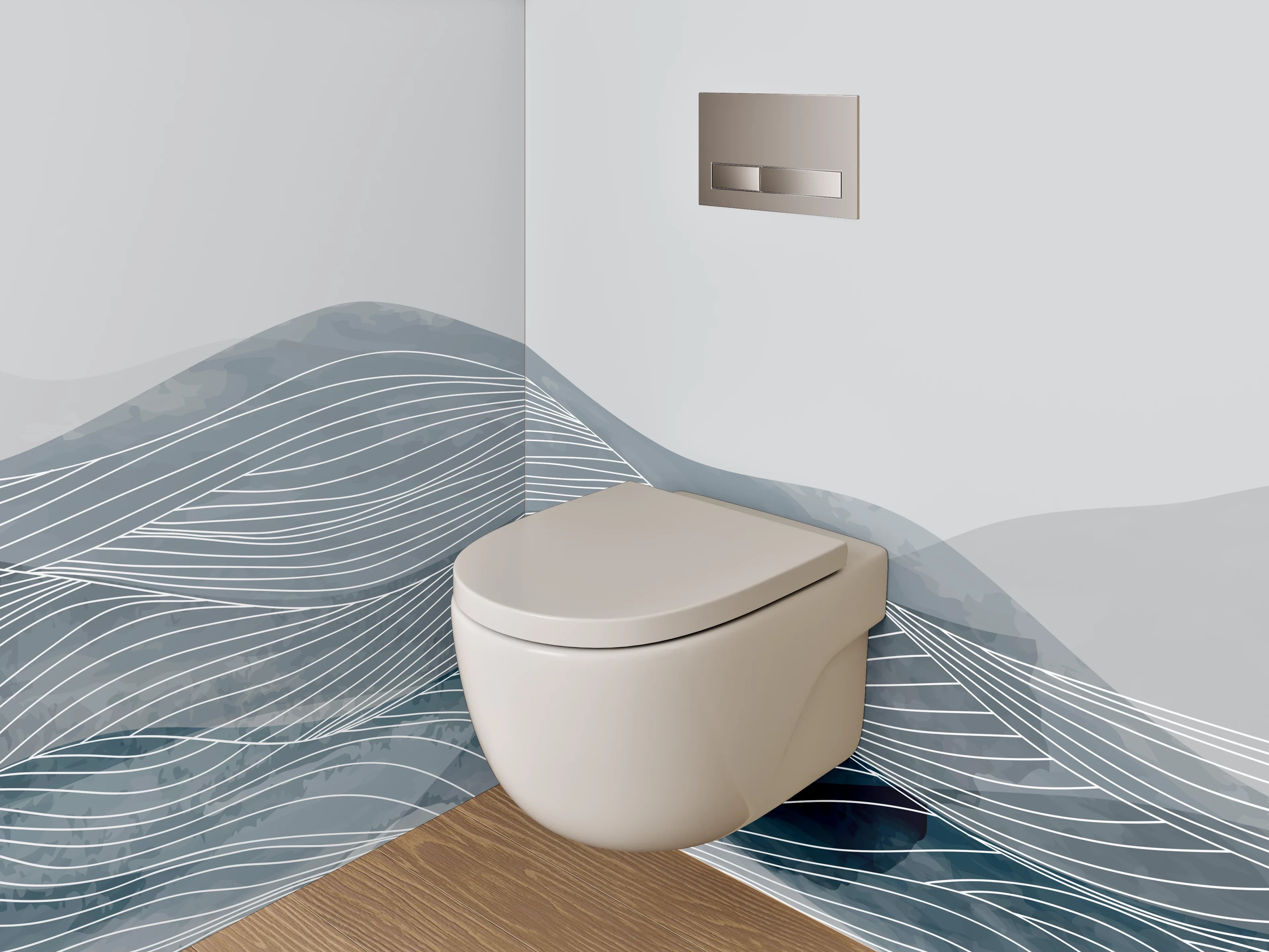 WC-Rückwand - Abstrakte Wasserwellen in Grau und Blau