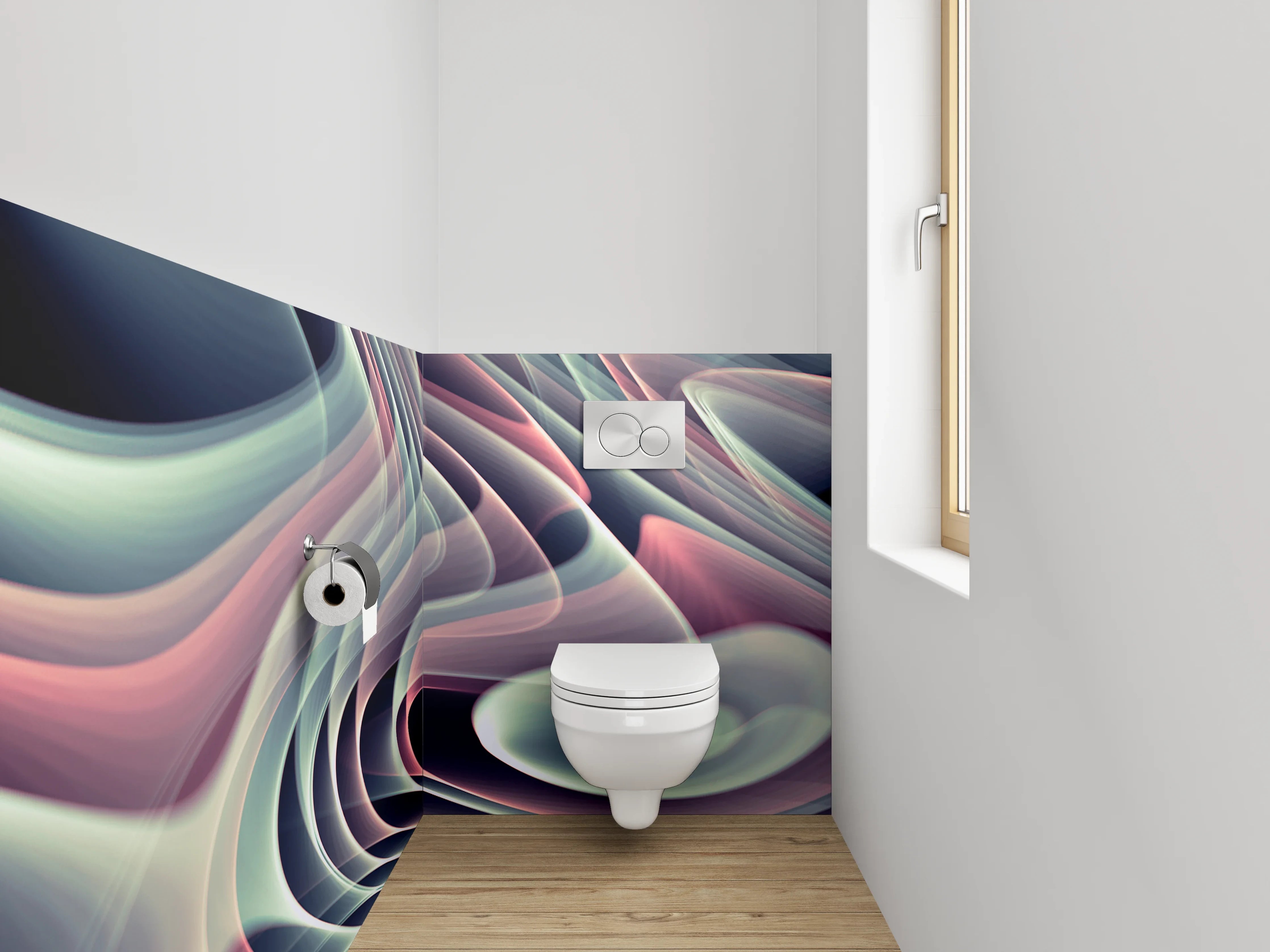 WC-Rückwand - Abstrakte Wellen Pastell Kunst